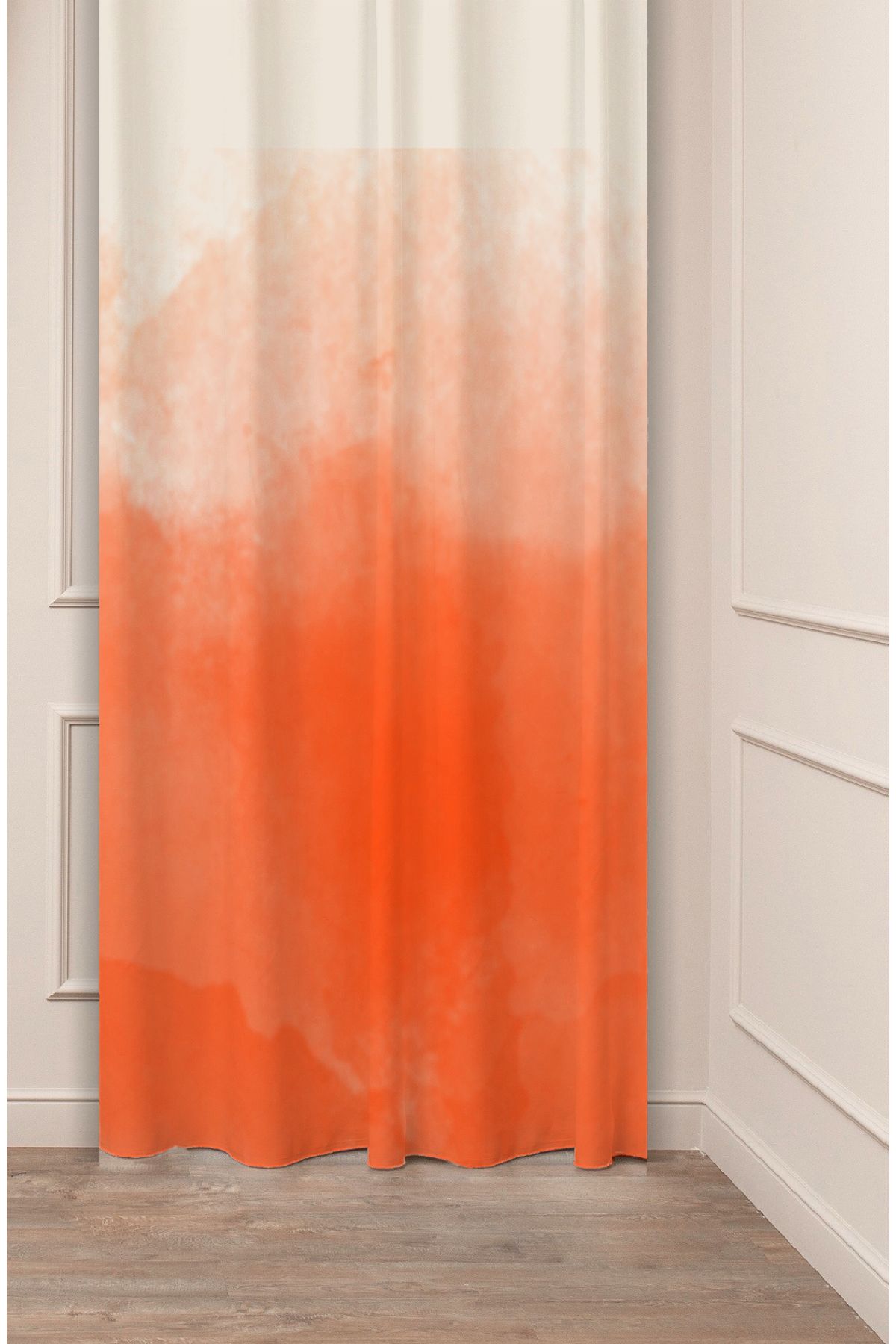 GREENDECOR Turuncu Bej Krem Minimalist Sade Soft Pastel Özel Tasarım Dijital Baskılı (Tek Kanat) Şık Fon Perde
