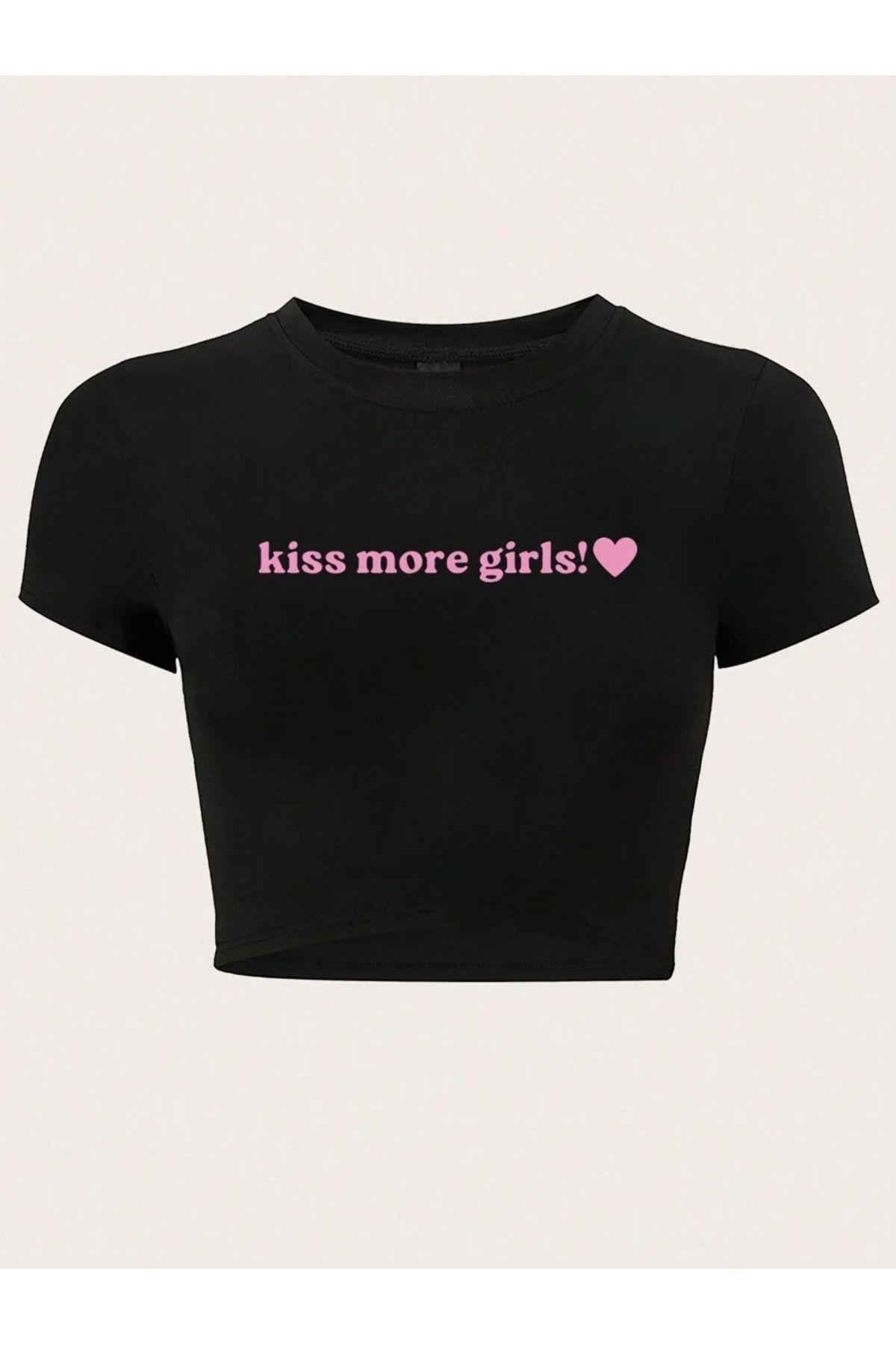 OVER HEAD Kadın Kıss More Gırls Baskılı Baby Tee Crop T-shirt