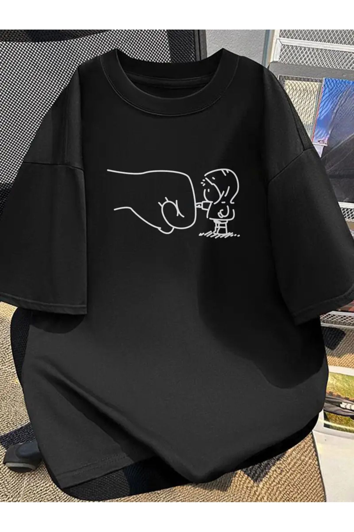 AEMİ Unisex Baskılı Oversize Bisiklet Yaka T-shirt