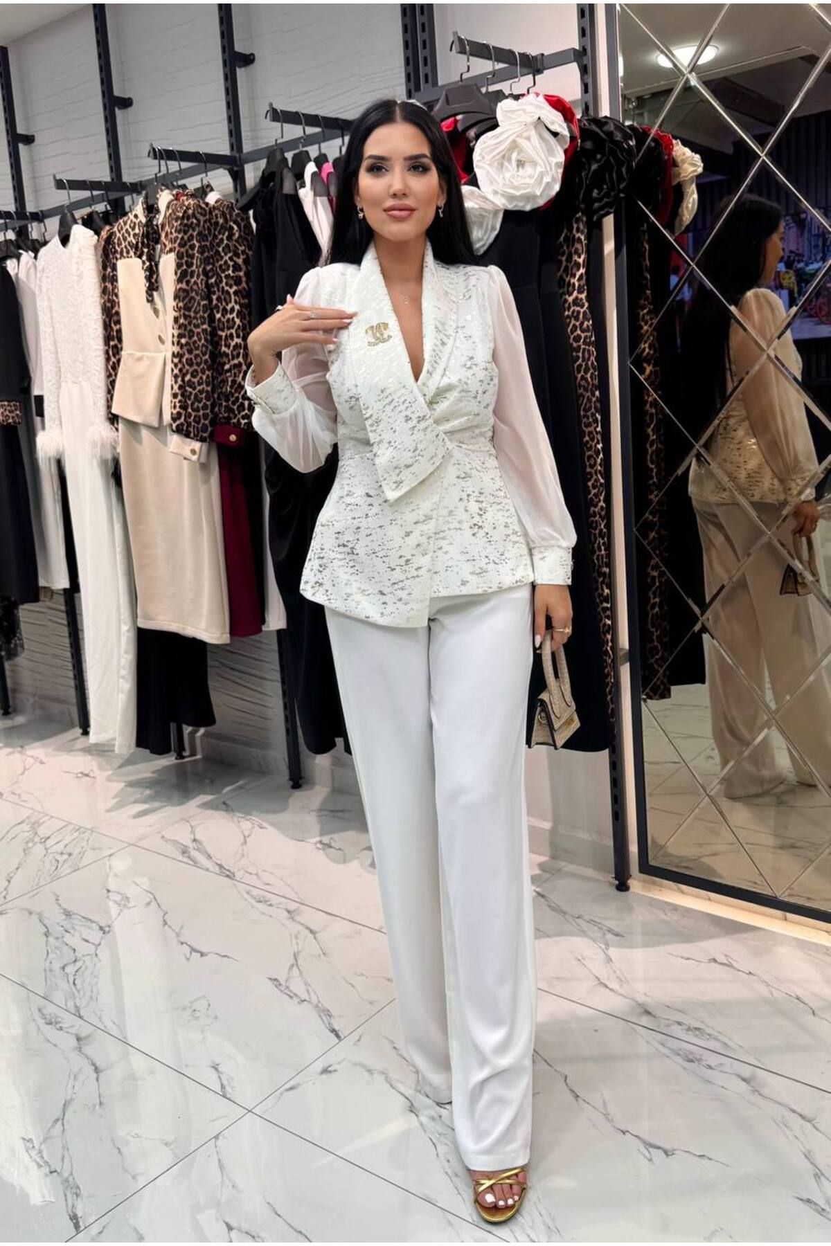 Castivo Fashion Sim Detaylı Şifon Kol Takım