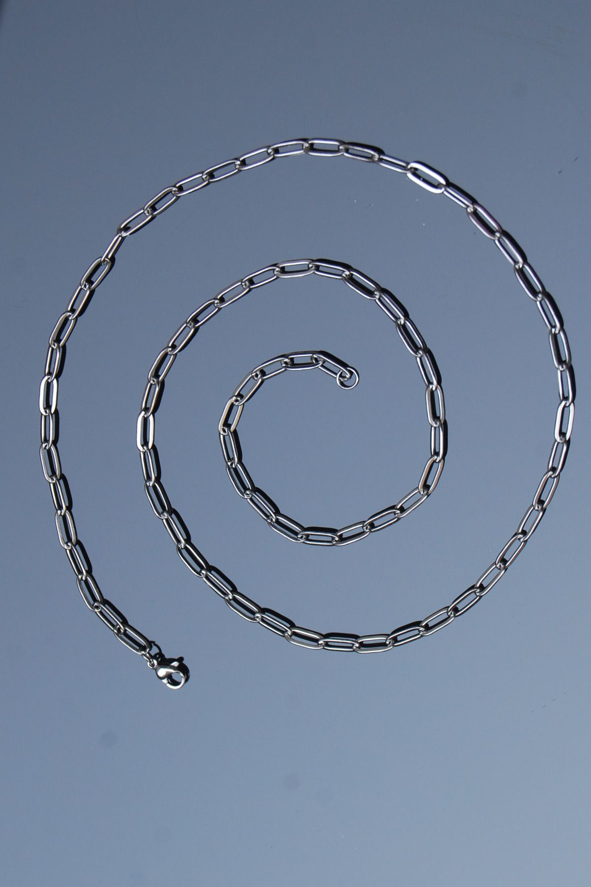 Rua Jewelry Ataş Zincir Paslanmaz Çelik Kolye Gümüş Renk- 4mm
