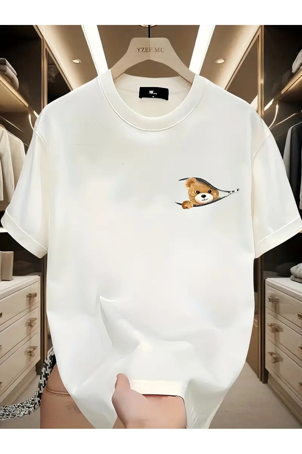 AEMİ Unisex Teddy Bear Baskılı Oversize Bisiklet Yaka T-shirt