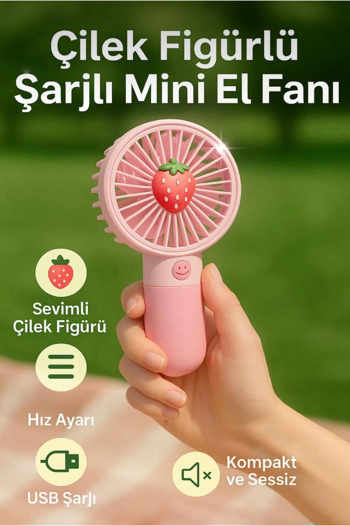 Aksesuar Kasabası Sevimli Meyve Figürlü Şarjlı Taşınabilir Mini El Fanı Ve Masa Fanı Soğutucu Pervane