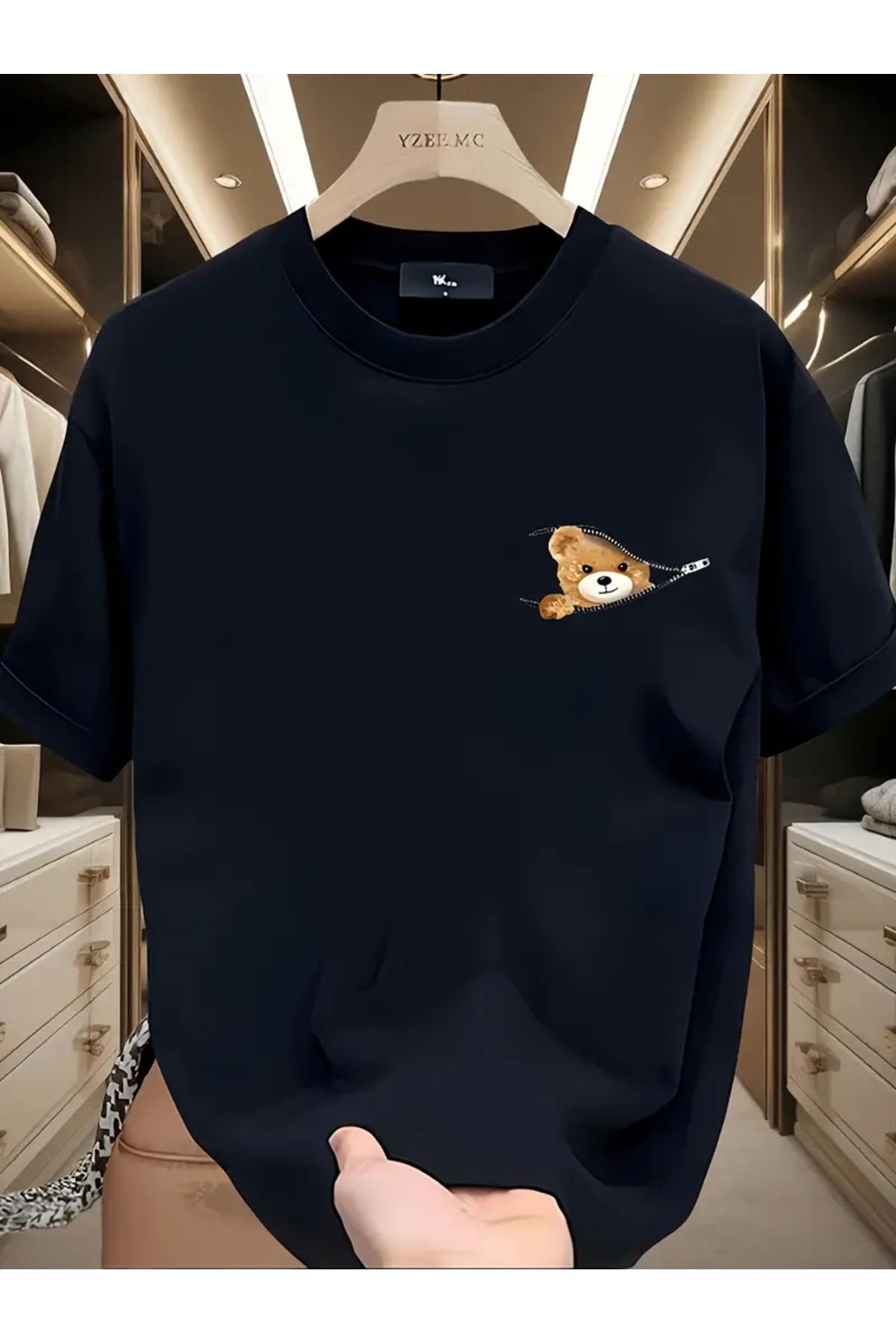 AEMİ Unisex Teddy Bear Baskılı Oversize Bisiklet Yaka T-shirt