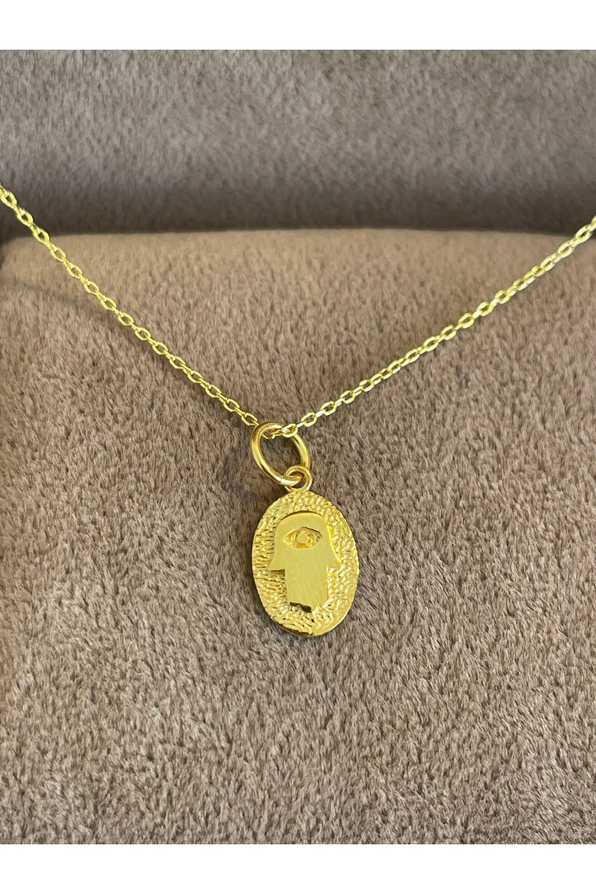 Rupen Kraft 925 Ayar Gümüş Gold Renginde Zincirli Fatma Ana Eli Gümüş Kolye