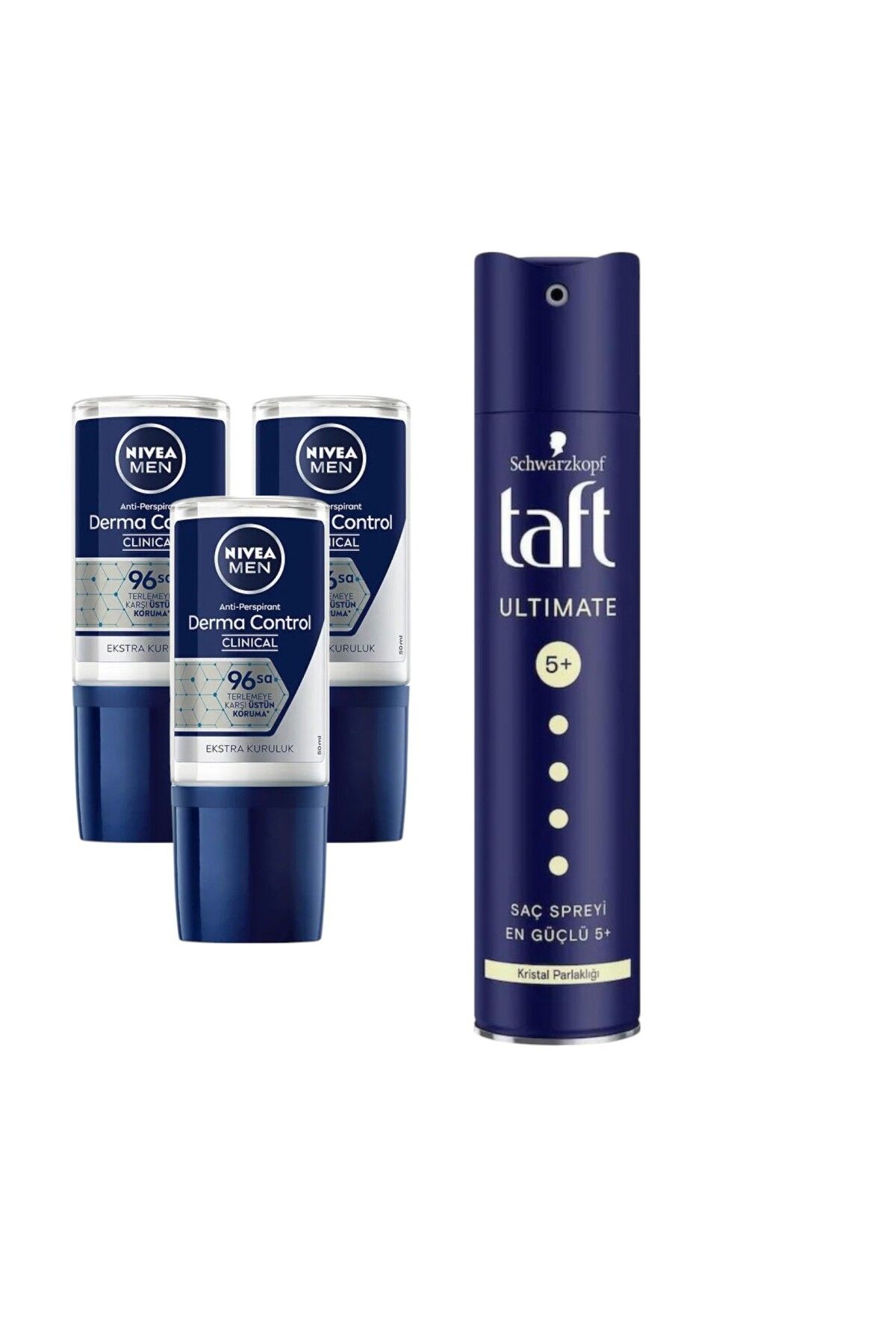 NIVEA Men Derma Control Clinical Roll-On 50 ml 3 Adet + Taft-Ultimate Saç Spreyi 250ml