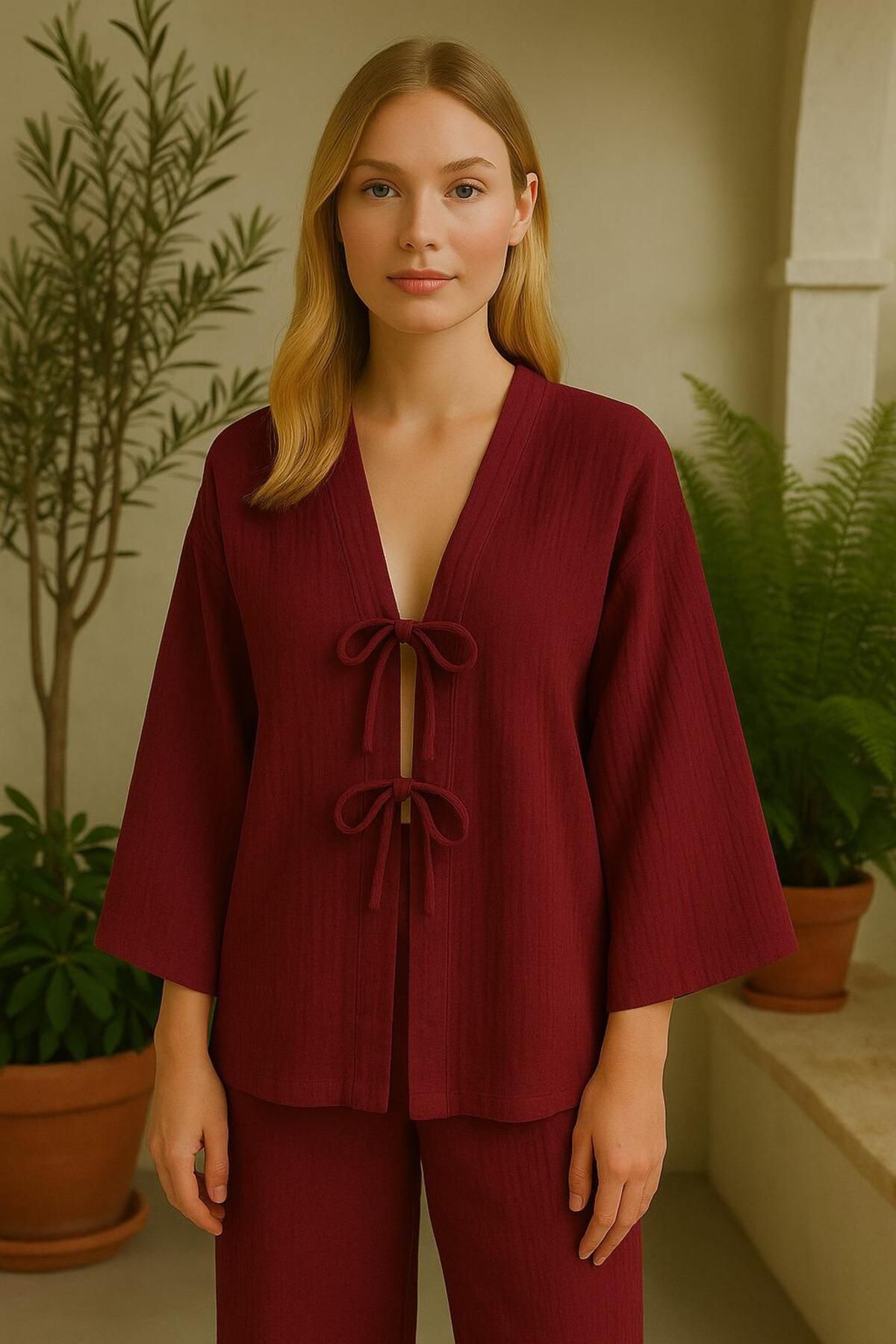 Balenbi Kadın Çift Bağlamalı Müslin Kumaş Kimono 1101