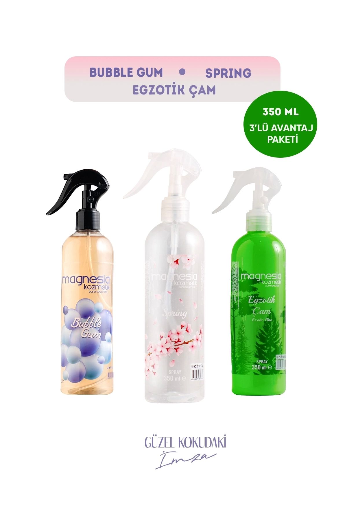 Magnesia Kozmetik Pure Touches MAGNESİA OTO PARFÜM SPREYİ BUBBLE,SPRİNG,ÇAM 3'LÜ AVANTAJLI SET