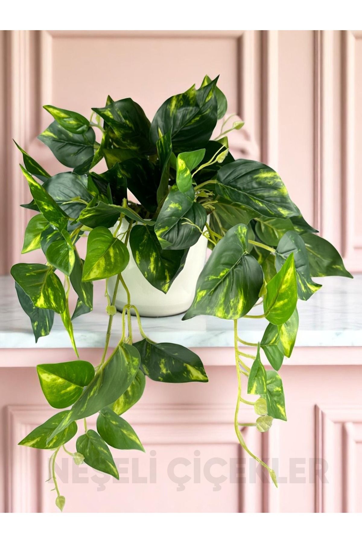 NEŞELİ ÇİÇEKLER Yapay Sarmaşık Pothos Salon Sarmaşığı Plastik Saksı Yapay Salon Çiçeği Yeşil Salon Bitkisi 30x30 cm
