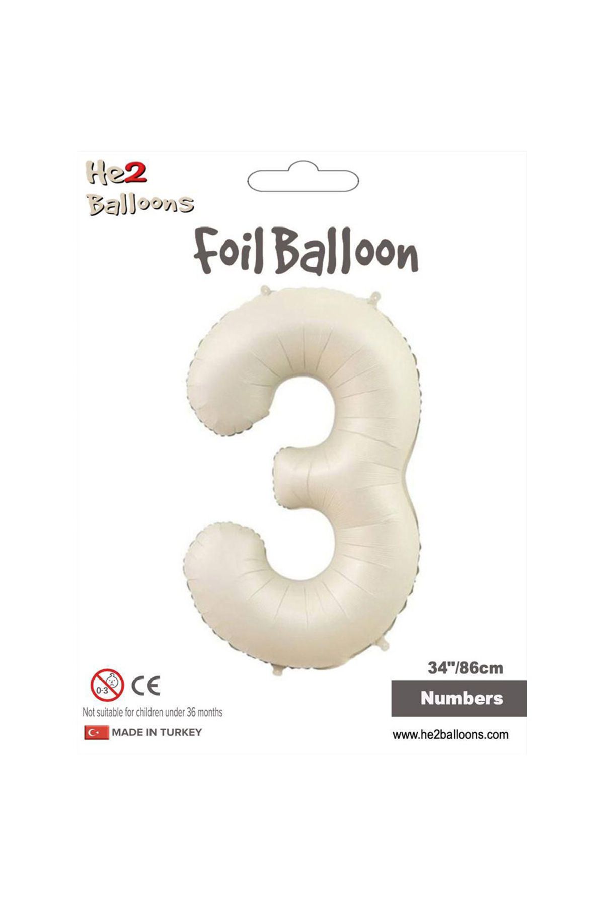 Vipfoni 3 Rakam Krem Folyo Balon 34"