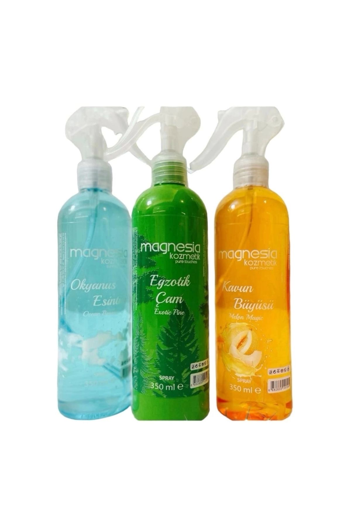 Magnesia Kozmetik Pure Touches Magnesia Oda ve Ortam Spreyi 3'lü Avantajlı Set (Okyanus,Çam.Kavun)