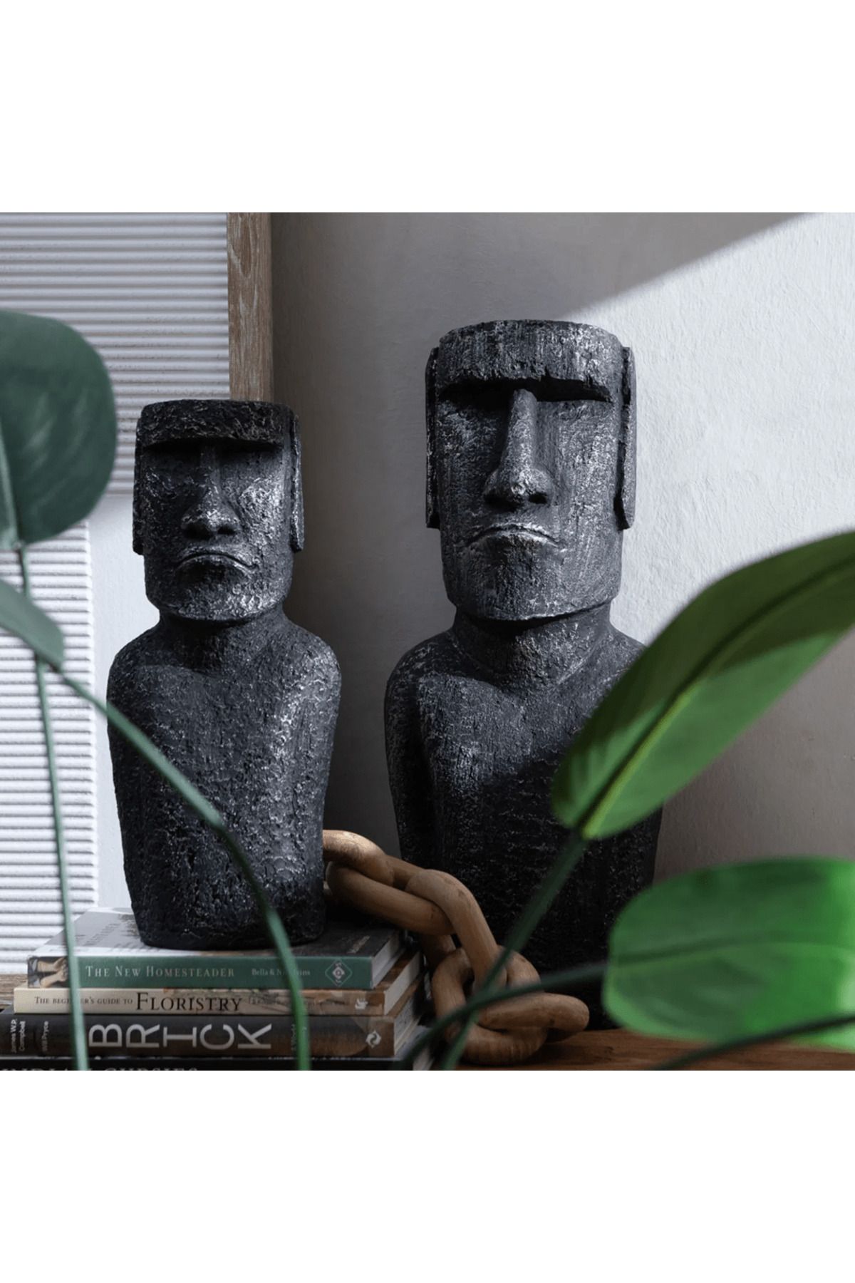 LivadoHome Moai Siyah/Gümüş Dekoratif Biblo Heykel