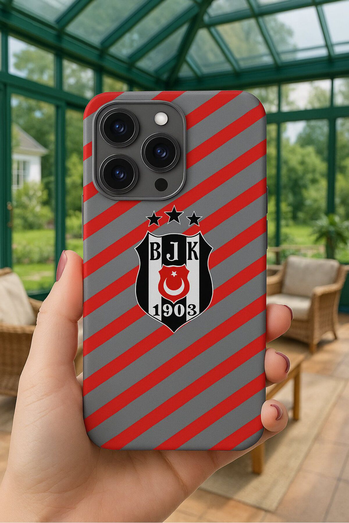 Case&Case iPhone 15 Plus Uyumlu Kırmızı Çizgi Baskılı İçi Kadife UV Teknoloji baskılı Kılıf