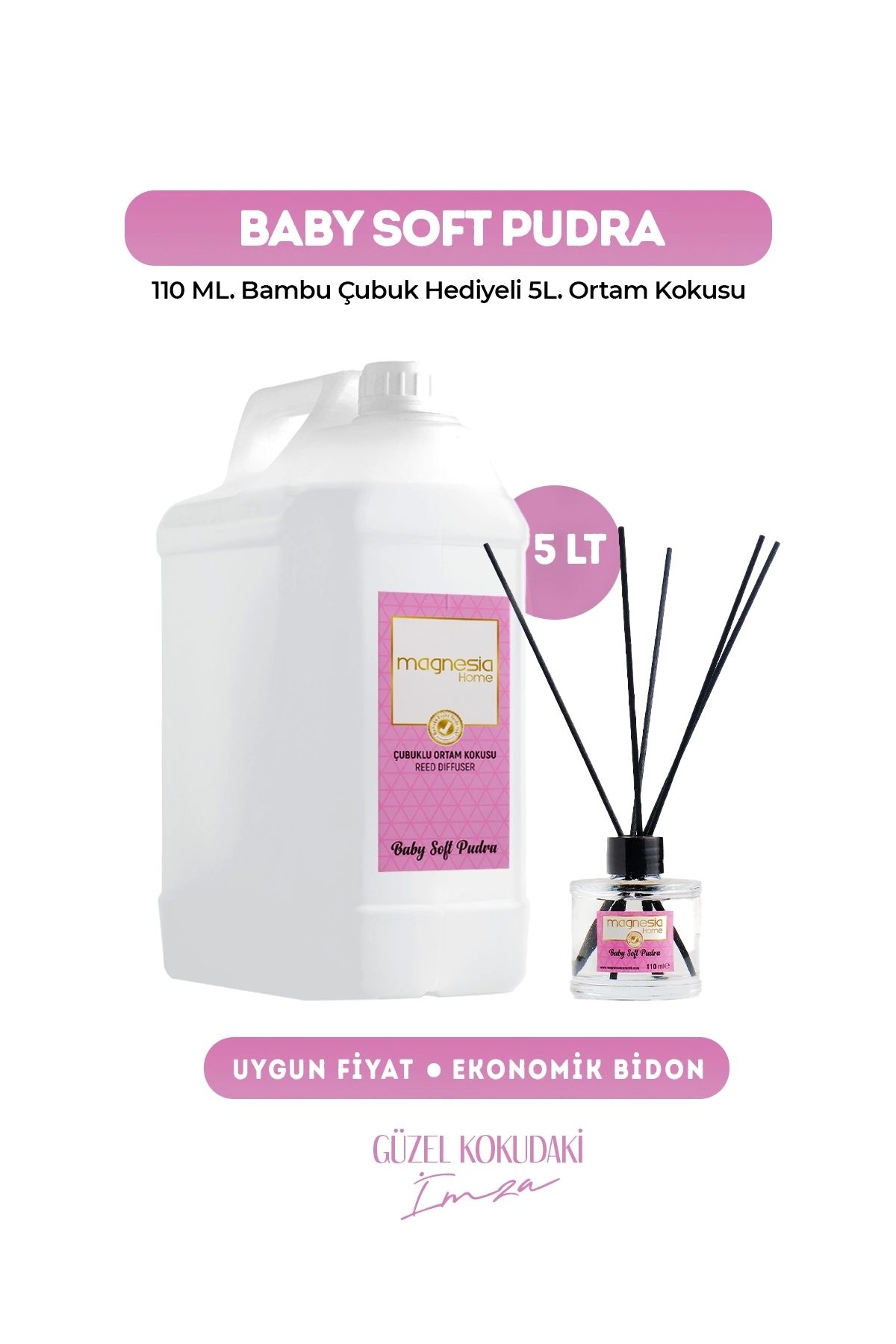 Magnesia Kozmetik Pure Touches Magnesia Pudra Soft Çubuklu Oda kokusu 5Lt. Ekonomik Bidon+Sürpriz Hediyeli