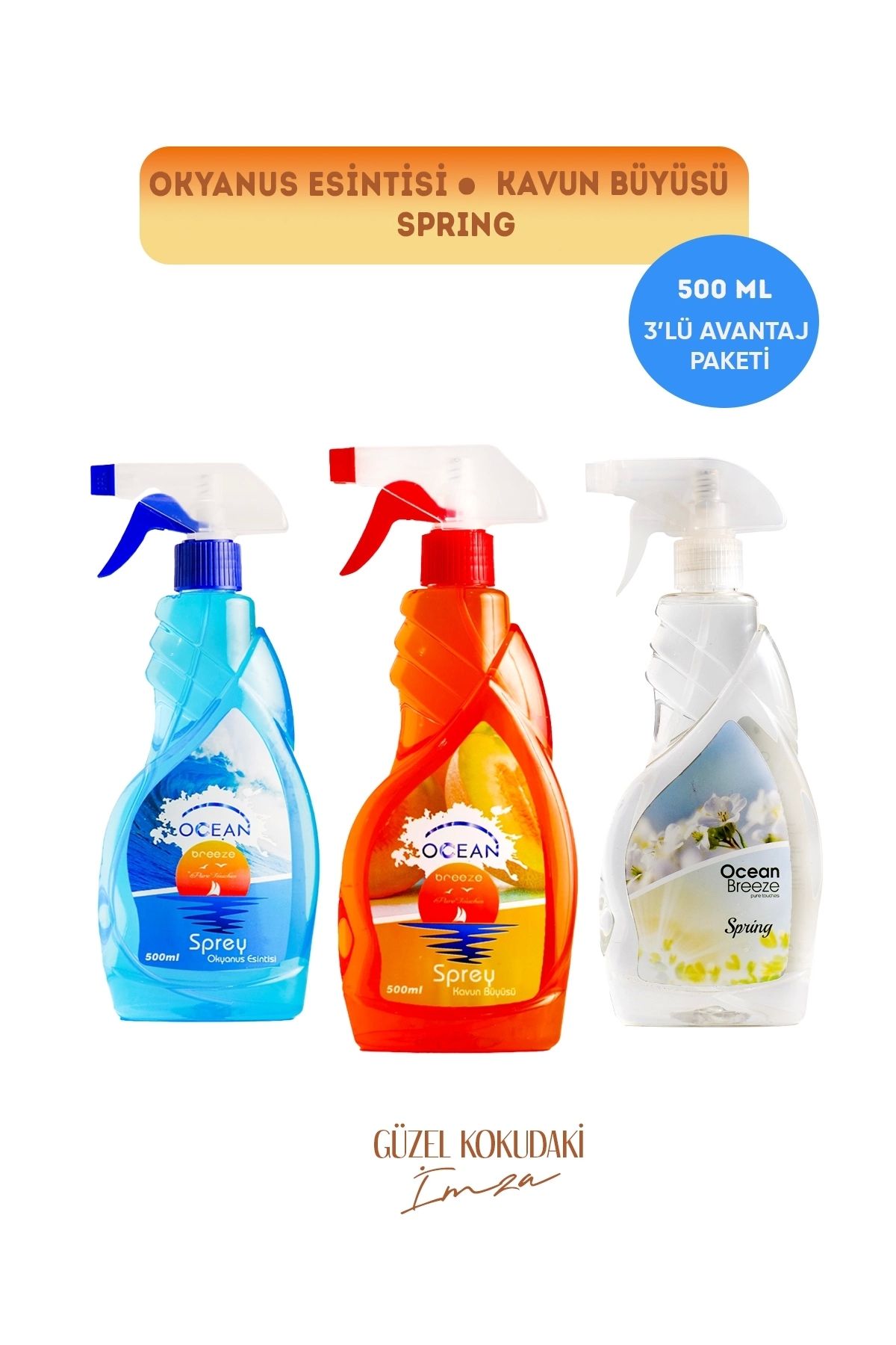 Ocean Breeze Pure Touches MAGNESİA ODA/ORTAM SPREYİ (KAVUN,SPRİNG,OKYANUS) 500ML AVANTAJLI 3LÜ SET