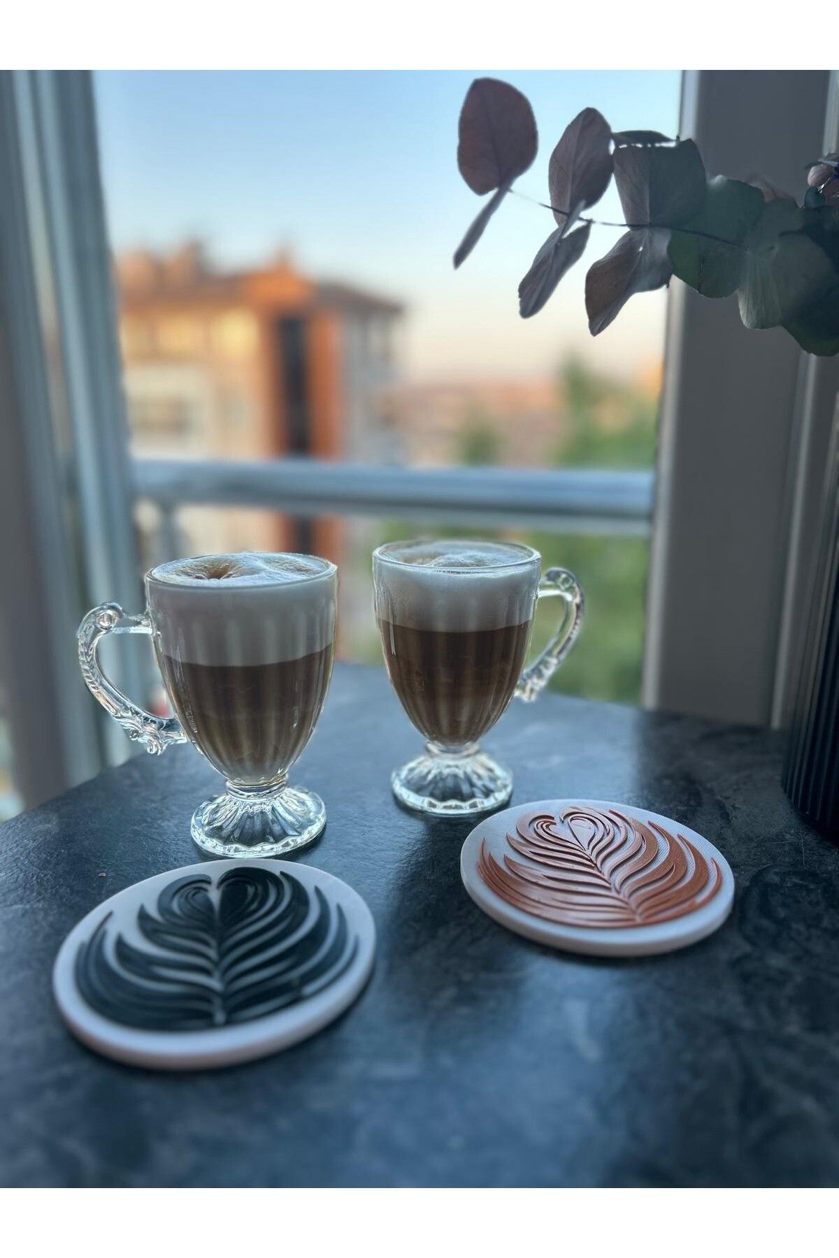 Safemarket 3 Adet Renkli Latte Desenli Bardak Altlığı