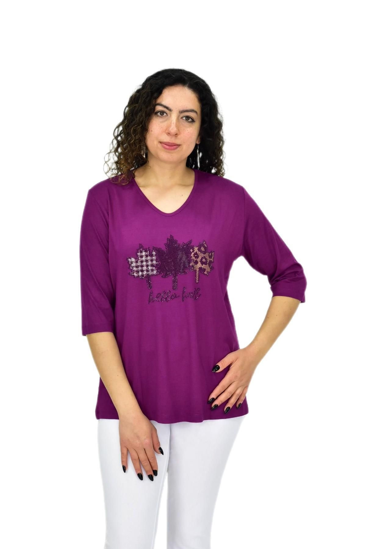 Caftan Kadın Kısa Kol Taşlı Bluz BGL-ST04711