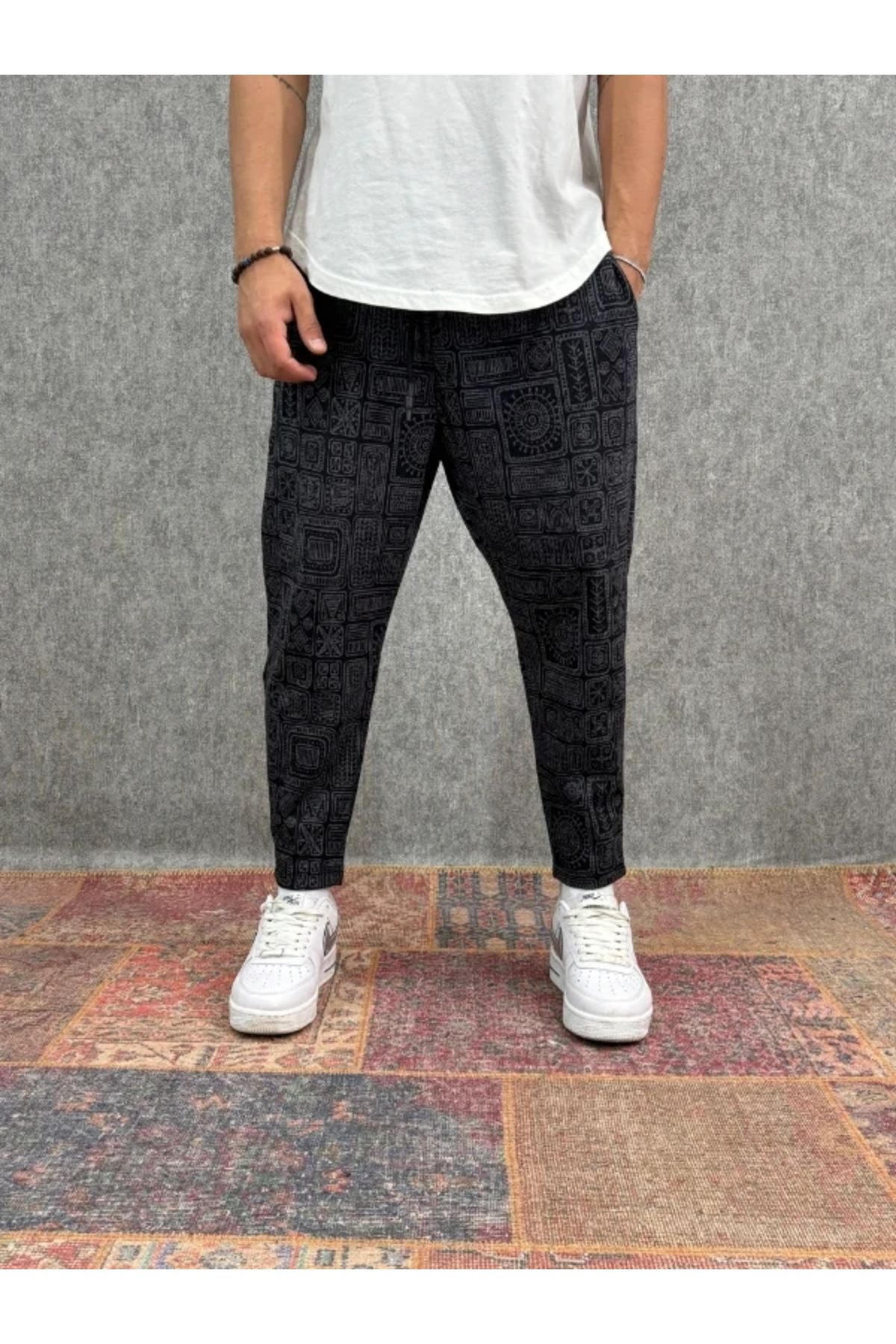 FıttingRoom Beli Lastikli Desenli Baggy Pantolon