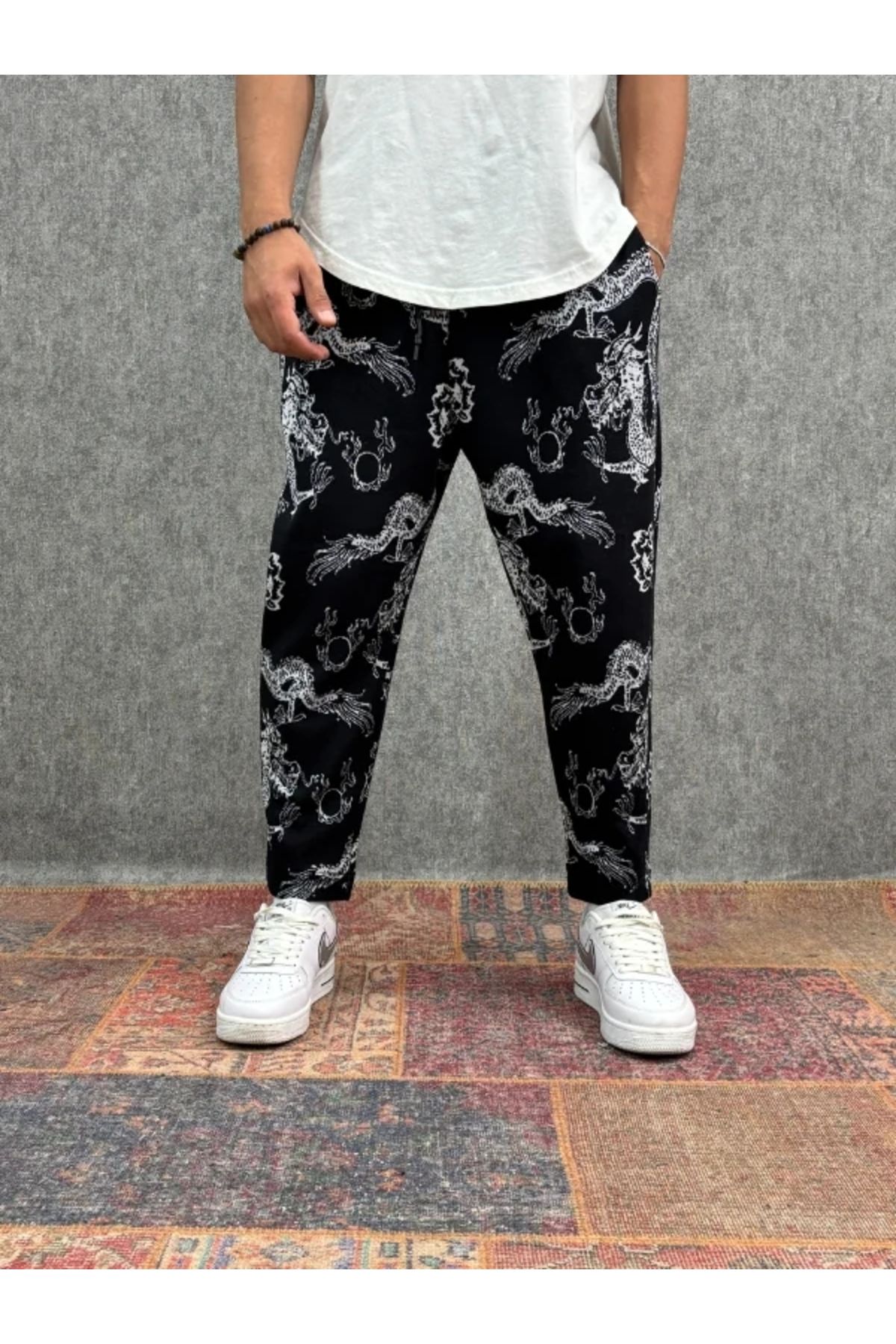 FıttingRoom Beli Lastikli Desenli Baggy Pantolon