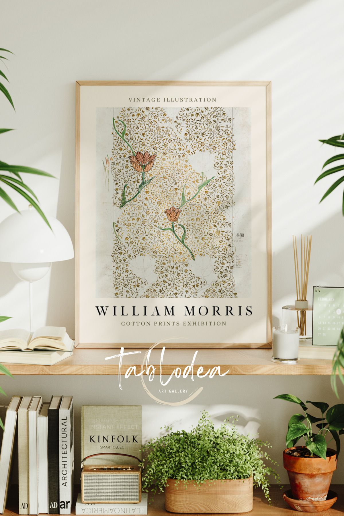 tablodea Vintage William Morris Çerçeveli Poster Tablo Bohem Etnik Dekoratif Bej Modern Çiçekli Duvar Tablosu