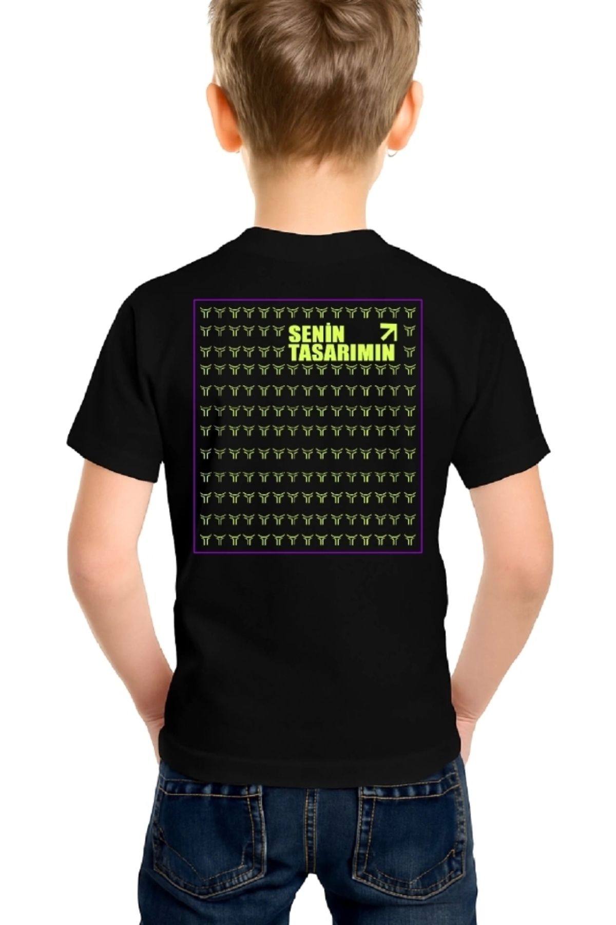 Silerra Çocuk Ön Arka Sizin Tasarımınız Basic Tshirt - Siyah
