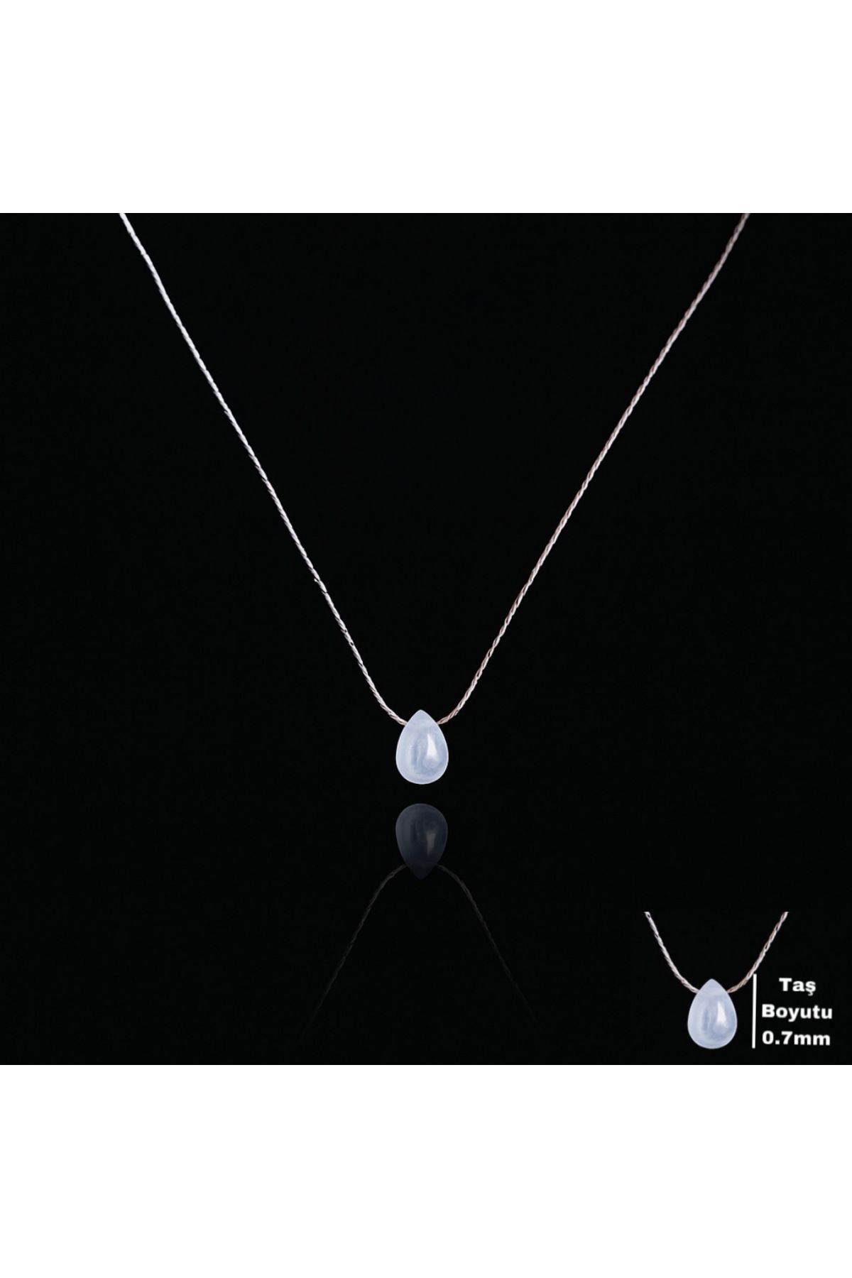 Es Silver Minimal Damla Ay Taşlı 925 Ayar Gümüş Kolyee