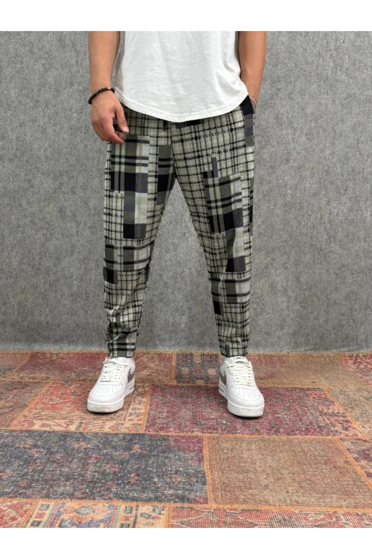 FıttingRoom Beli Lastikli Ekoseli Baggy Pantolon