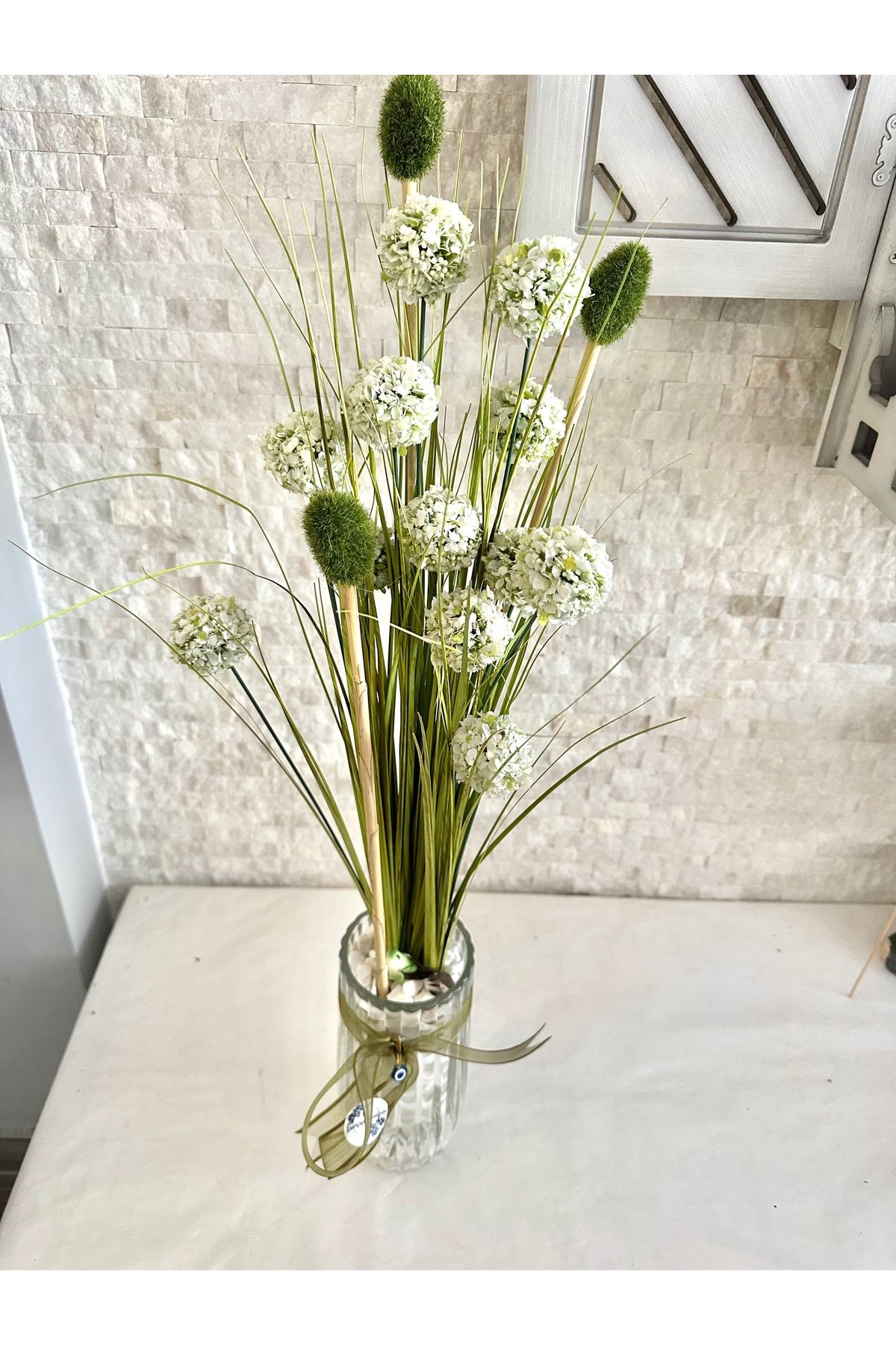 Luvi Handmade Cam Vazolu🌾Yeşil Yapay Kalıcı Bitki