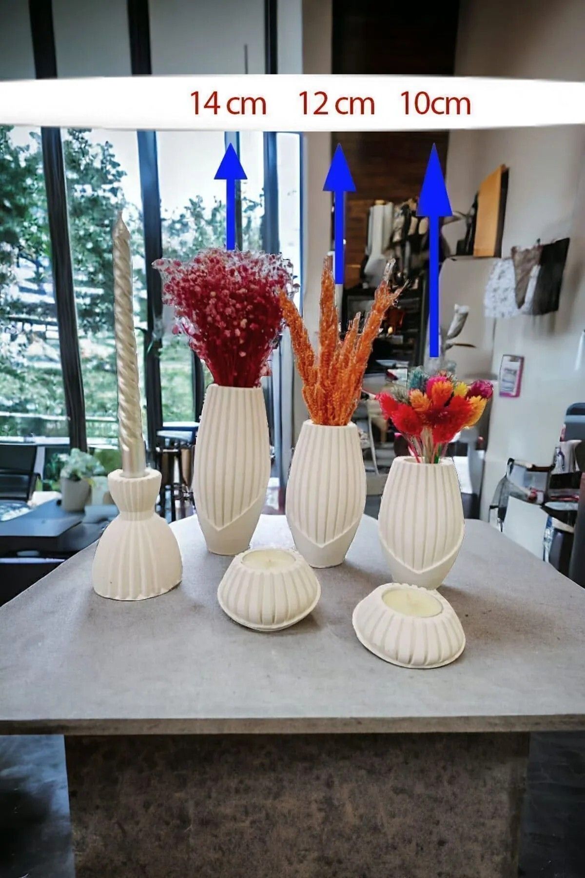 LORDROS Hediyelik Ve Dekoratif Modern 6'lı Vazo Tealight Mumluk, Şamdan Seti 6 Parça Ham Beyaz