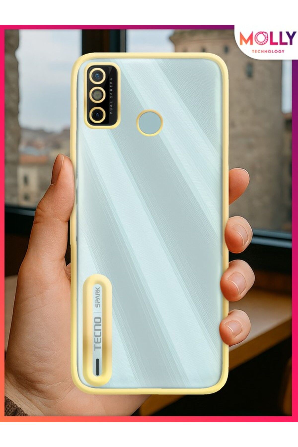 Molly TECNO SPARK 6 GO İçin Kenarları Gold Lens Koruyuculu Lou Lazer Şeffaf Silikon Kılıf