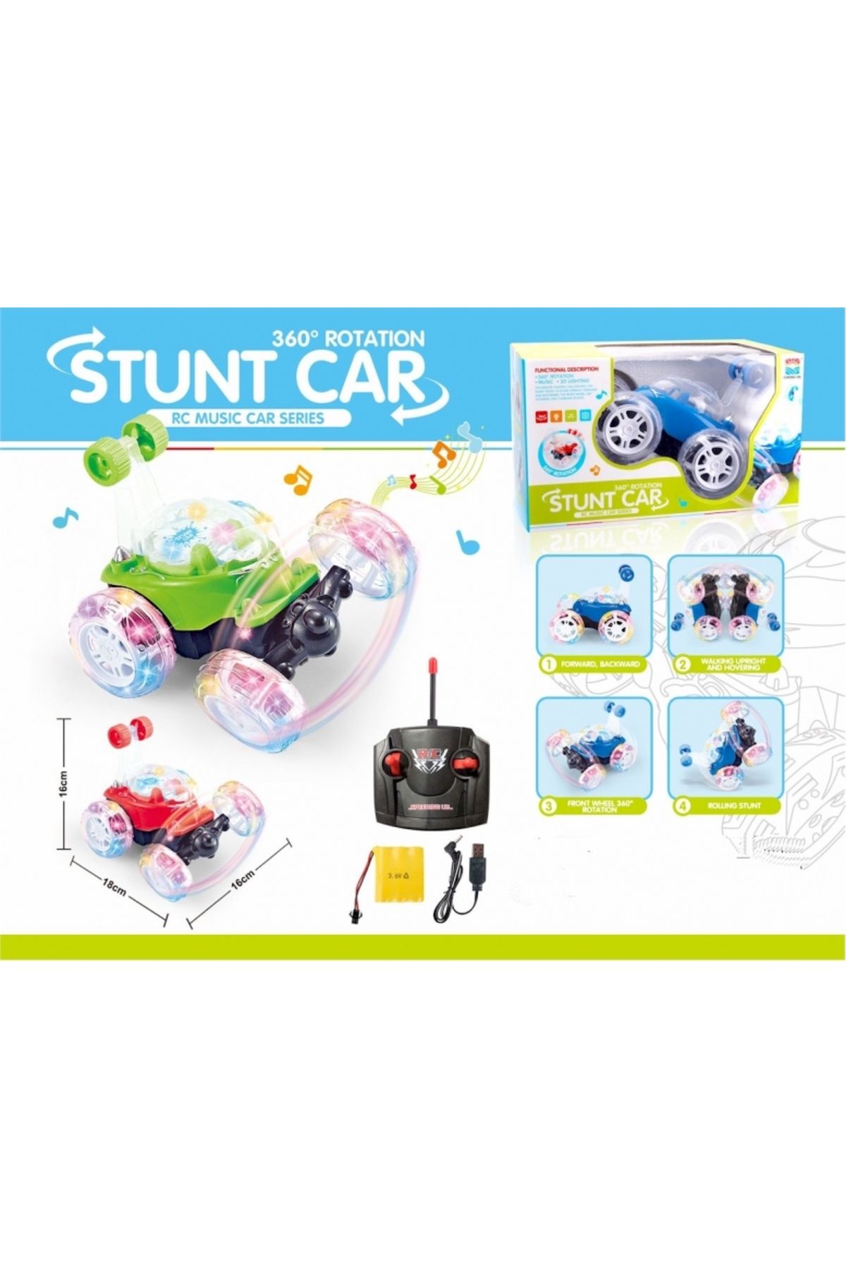 Online Sesli Işıklı Stunt Car Akrobat Araba Büyük Boy 18 Cm Şarjlı Çılgın Akrobat Araba