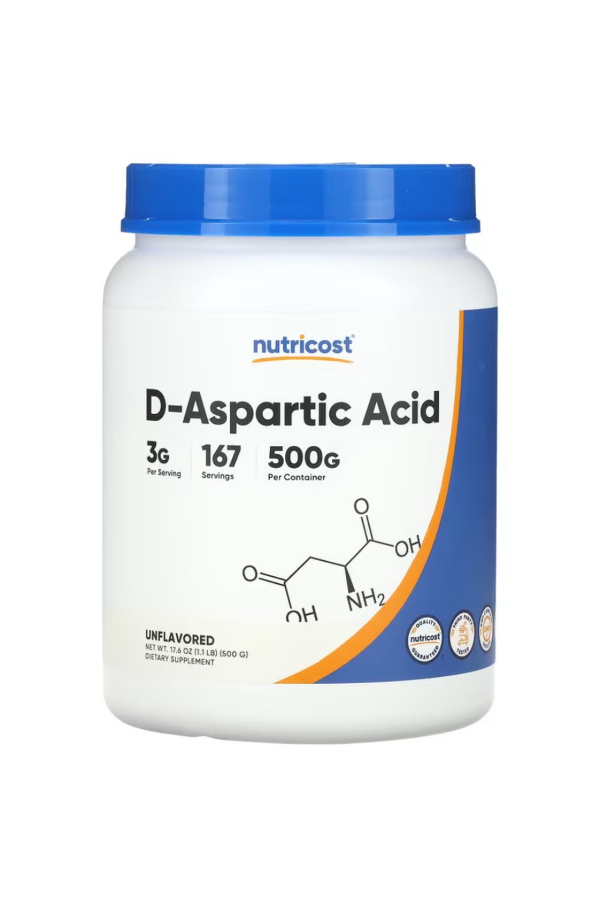 Nutricost , D-Aspartic Acid, Unflavored, 17.6 oz (500 g)