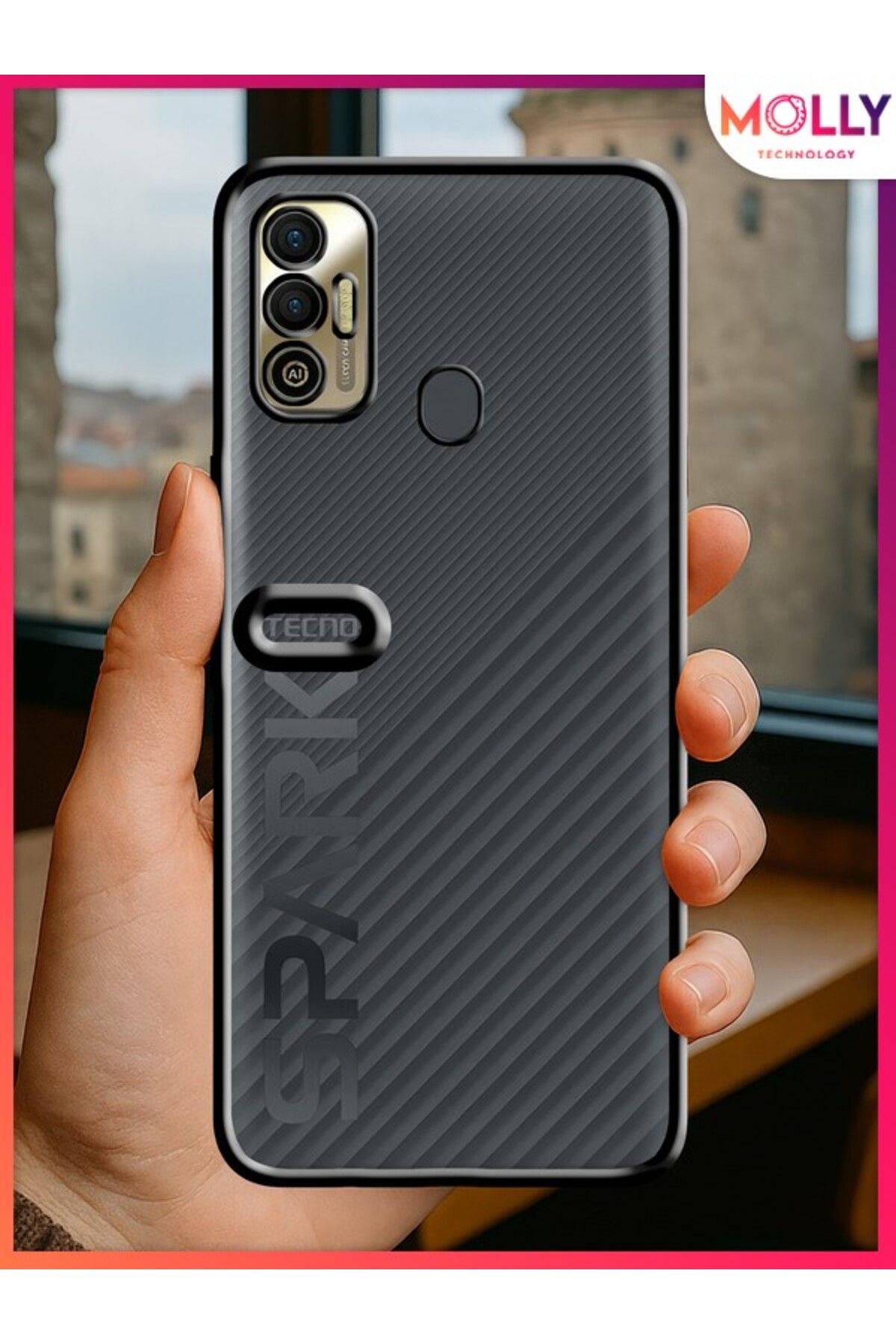 Molly Tecno SPARK 7 Için Kenarları Siyah Lens Koruyuculu Lou Lazer Şeffaf Silikon Kılıf