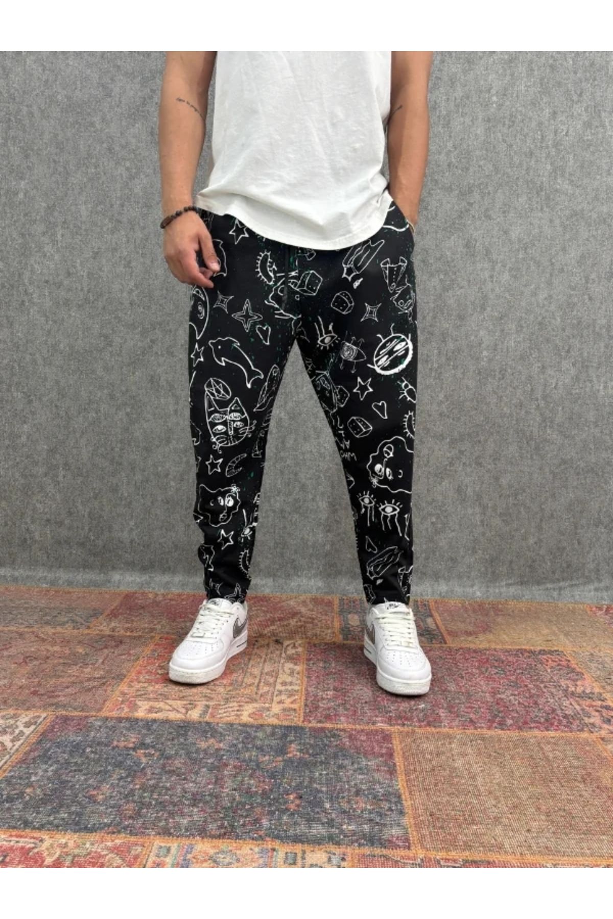 FıttingRoom Beli Lastikli Desenli Baggy Pantolon