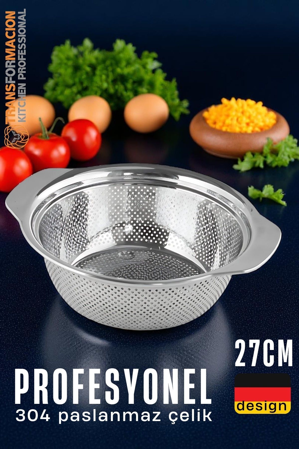 Transformacion Alman Tip Kevgir - 304 Paslanmaz Çelik Profesyonel Süzgeç 27 Cm 721834
