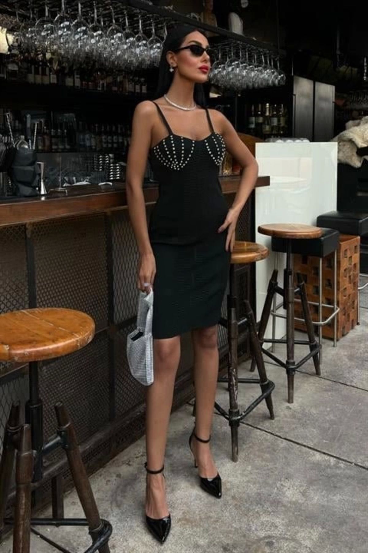 Omarı Belina Taş Detaylıı Mini Elbise 2804