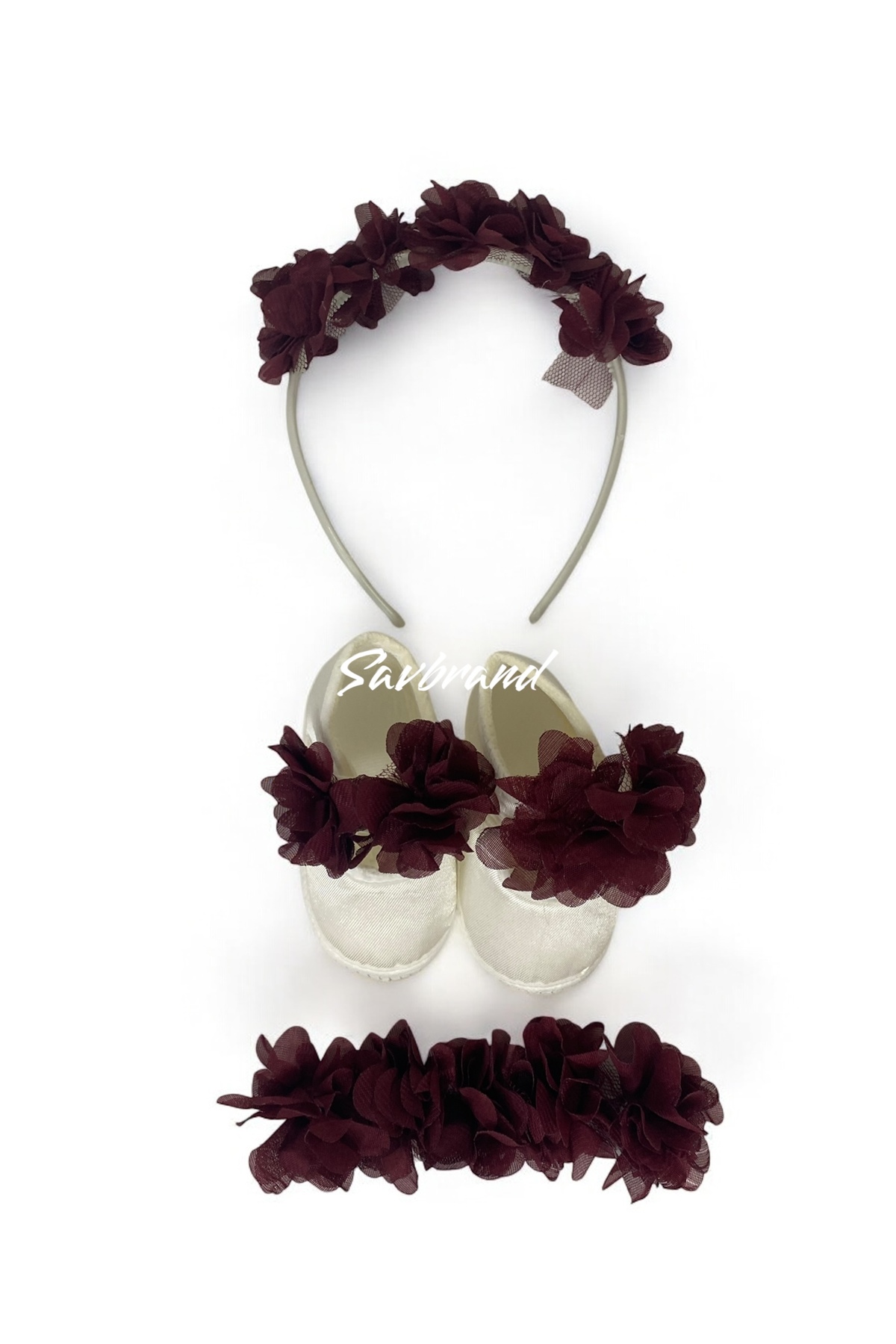 SavBrand Lazer Çiçekli Lohusa Anne Tacı Bandanası ve Bebek Patiği fotoğrafı 5 (önizleme)