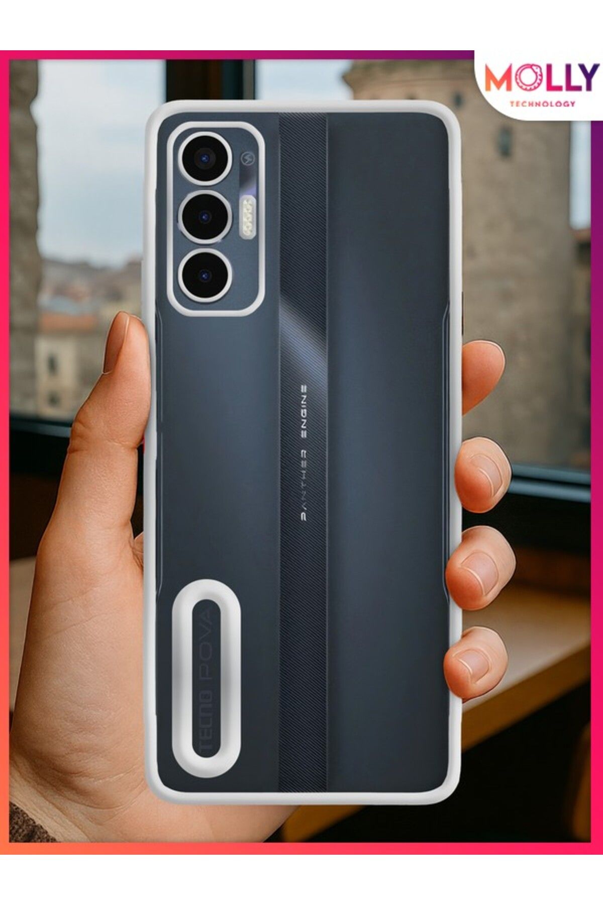 Molly Tecno POVA 3 Için Kenarları Gümüş Lens Koruyuculu Lou Lazer Şeffaf Silikon Kılıf
