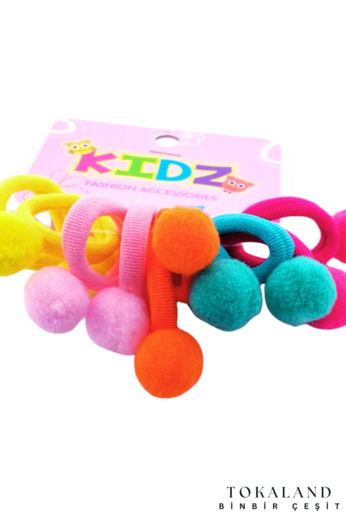 TOKALAND Çocuk Çok Renkli Ponpon Lastik Toka Seti-Kız Çocuk Ve Bebek Toka Seti - Kadın Renkli Tonlar 6'lı Set