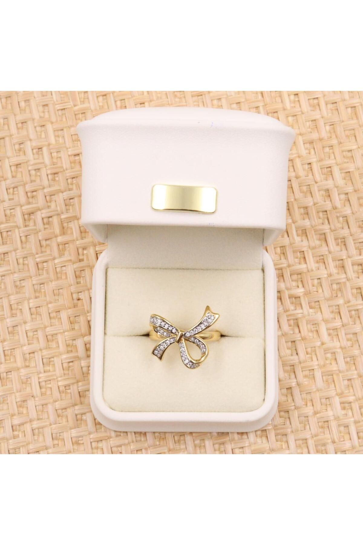 mercanjewelry Fiyonk Model Ayarlanabilir Micro Taşlı Gold Yüzük