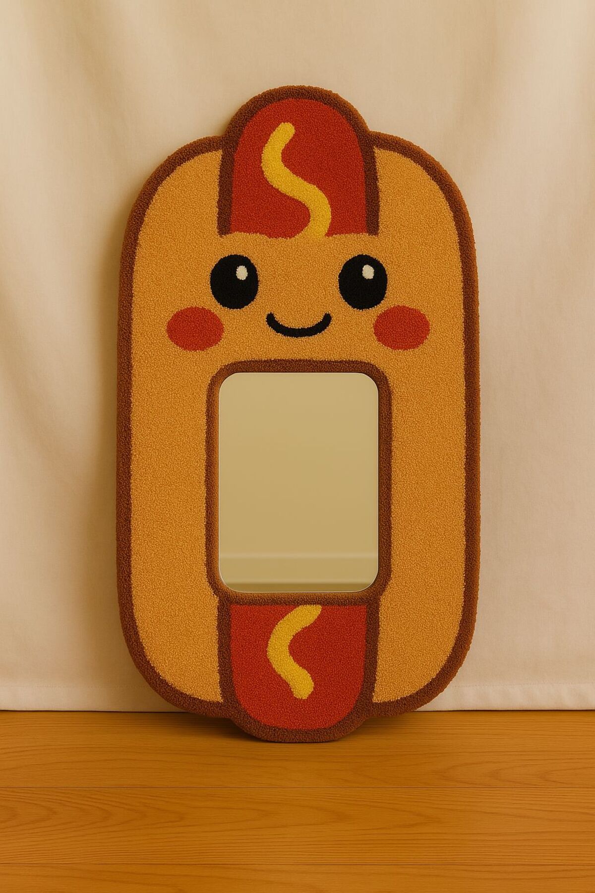 Afro Dekorasyon Hot dog özel tasarım ayna , el yapımı ayna , duvar aynası , sosis , ev dekoru , boy aynası ,tufting