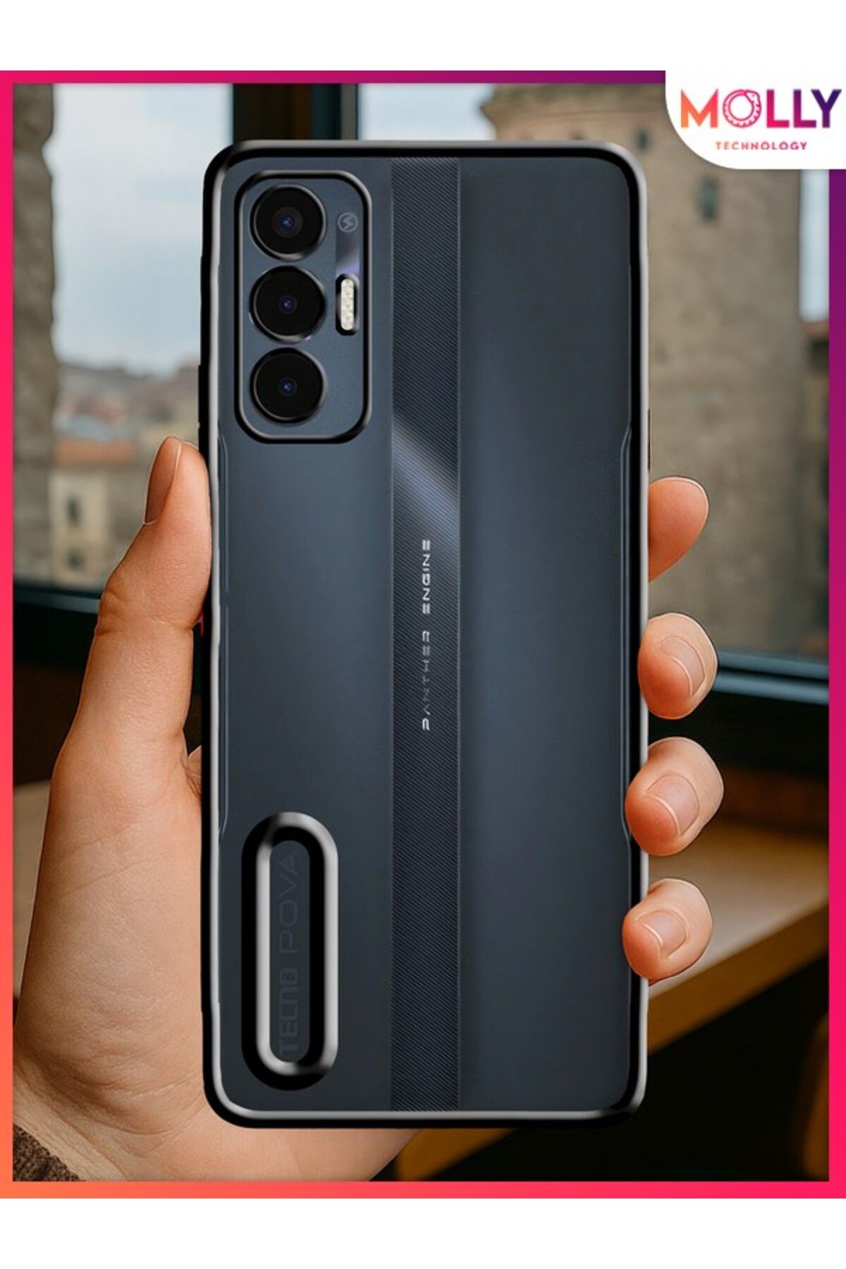 Molly Tecno POVA 3 Için Kenarları Siyah Lens Koruyuculu Lou Lazer Şeffaf Silikon Kılıf