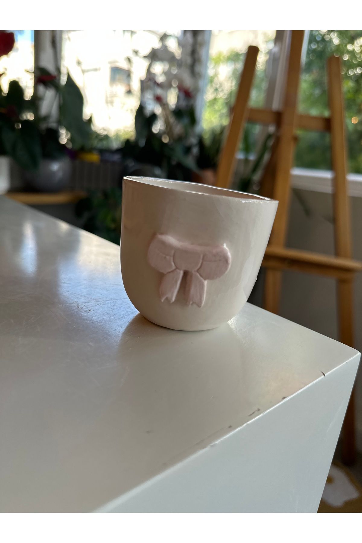 Vaveyla Sanat El Yapımı Pudra Fiyonklu Seramik Türk Kahvesi & Espresso Bardağı – Minimal Tasarım
