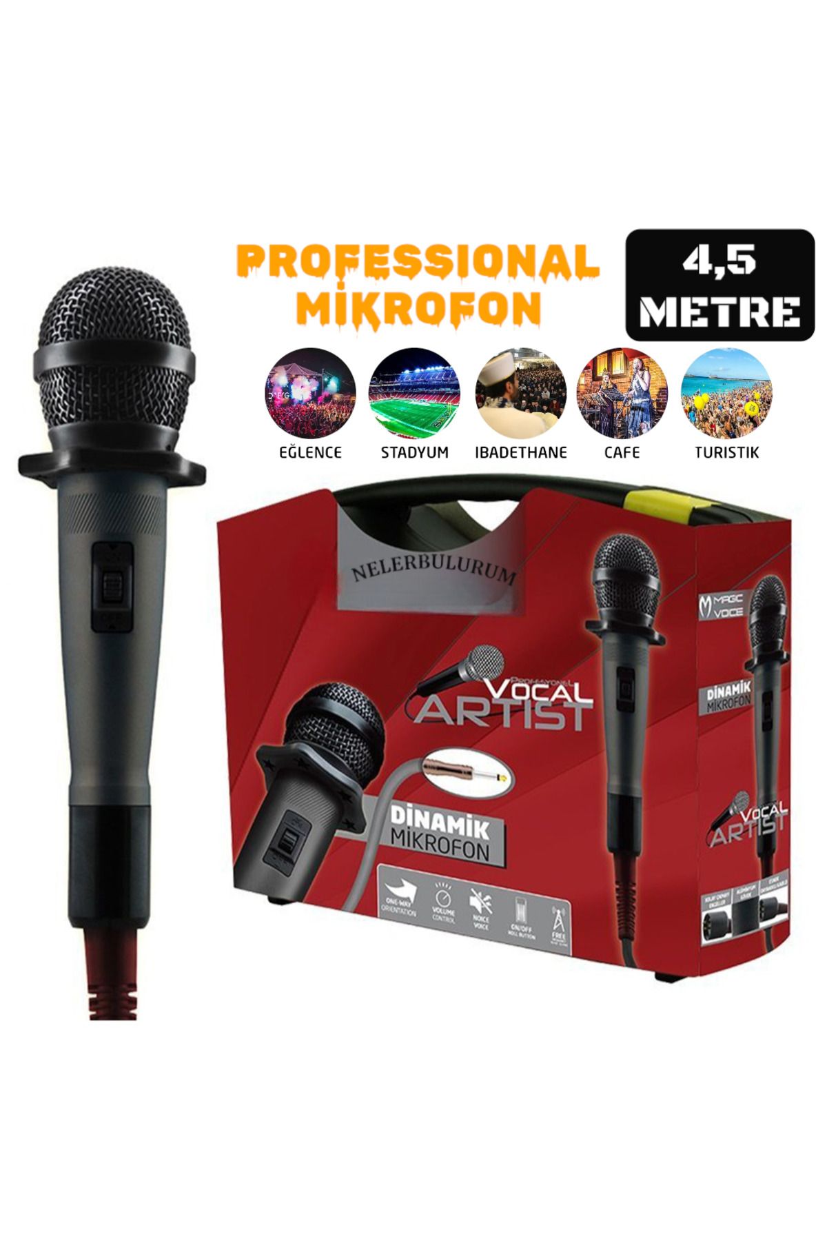 nelerbulurum YÜKSEK KALİTELİ 4.5 METRE KABLOLU DİNAMİK PROFESSIONAL KABLOLU EL MİKROFONU