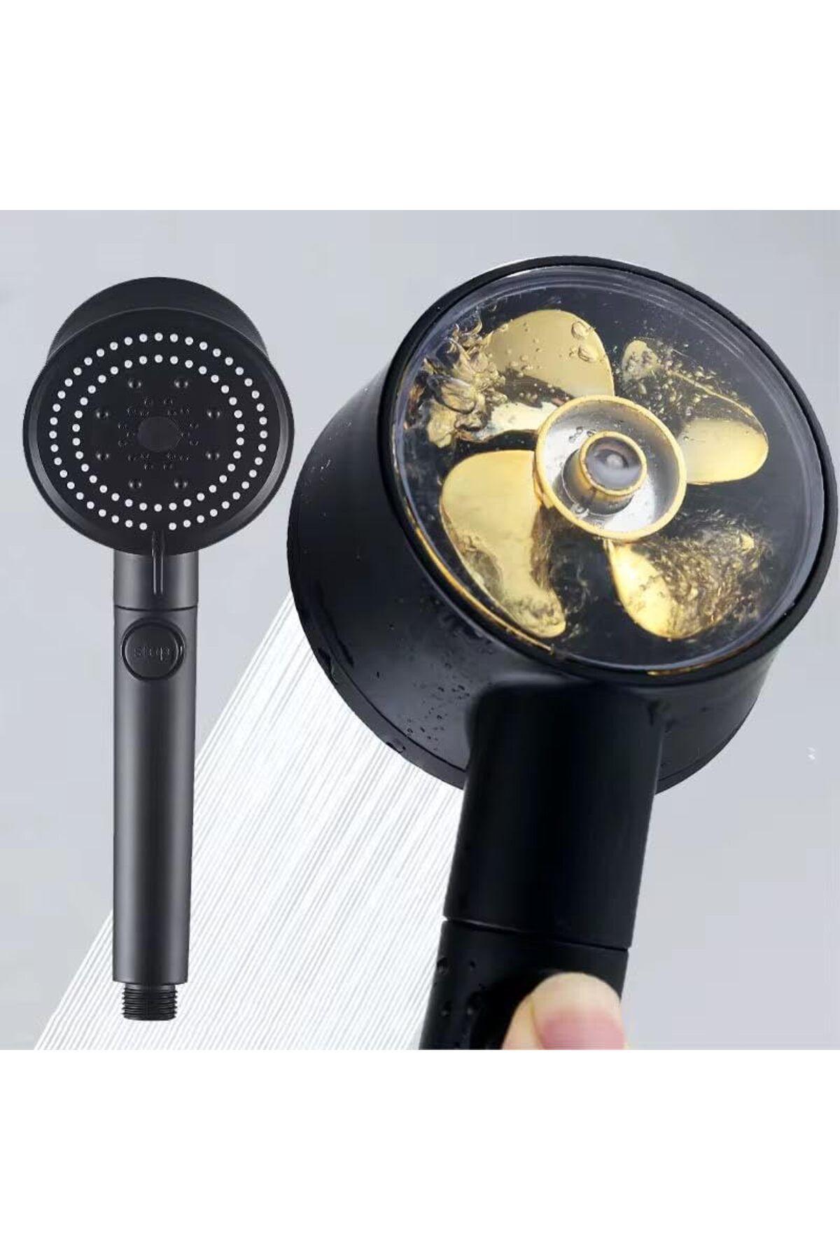 STOREMAX srhtDS Home Turbo Fan 5 Fonksiyonlu Duş Başlığı, El Duşu Handshower, Siyah, Durdurma Özelliğ