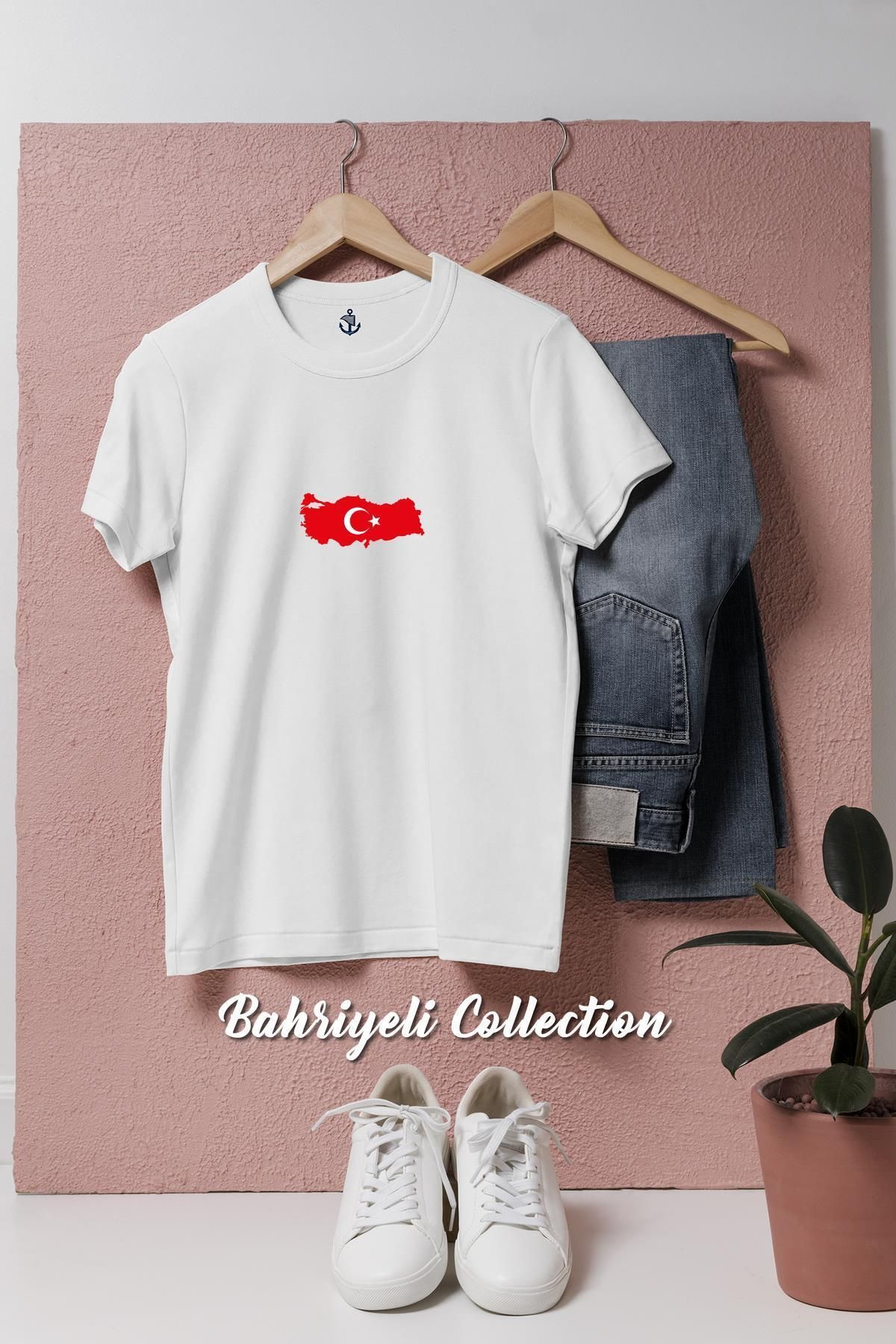 bahriyeli.jpeg Oversize Türkiye Harita Ve Ay Yıldız Tasarımlı Unisex T-Shirt