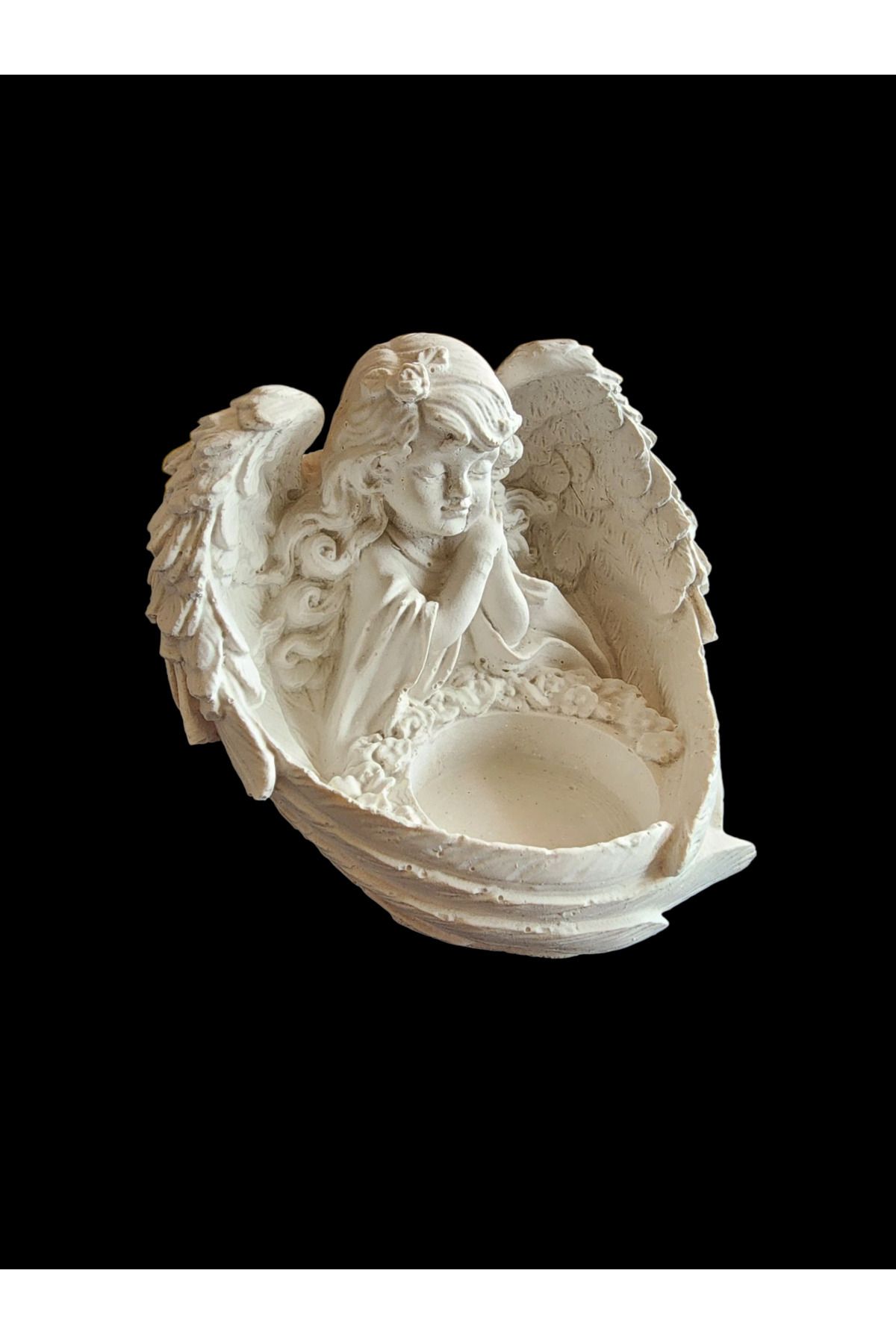 Saatistan Beyaz Melek Kız Tealight Mumluk, Boyanabilir Dekoratif Obje, Şık ve Zarif Tasarım