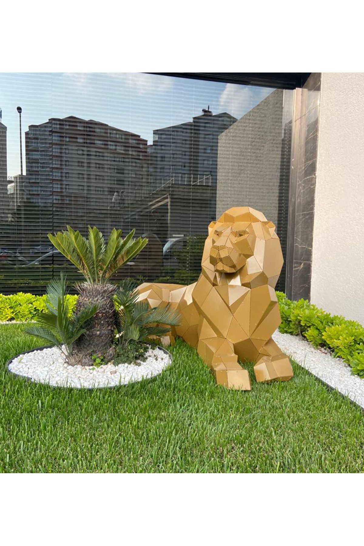 Saatistan 3D Metal Aslan Heykeli, Büyük Boy, Dekor, Gold Renk