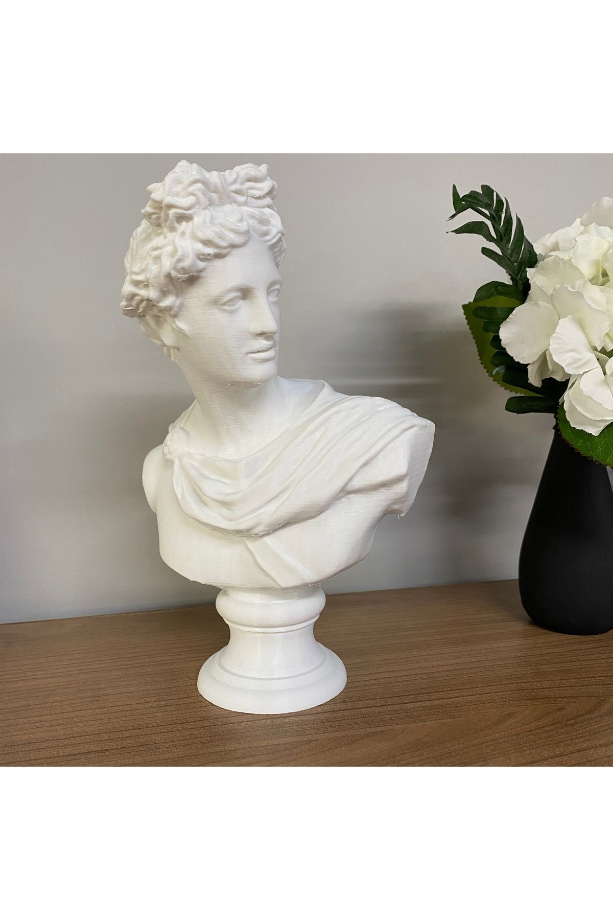 Saatistan Beyaz Antik Yunan Büst Heykel, 25cm Michelangelo Tarzı Sanat Eseri