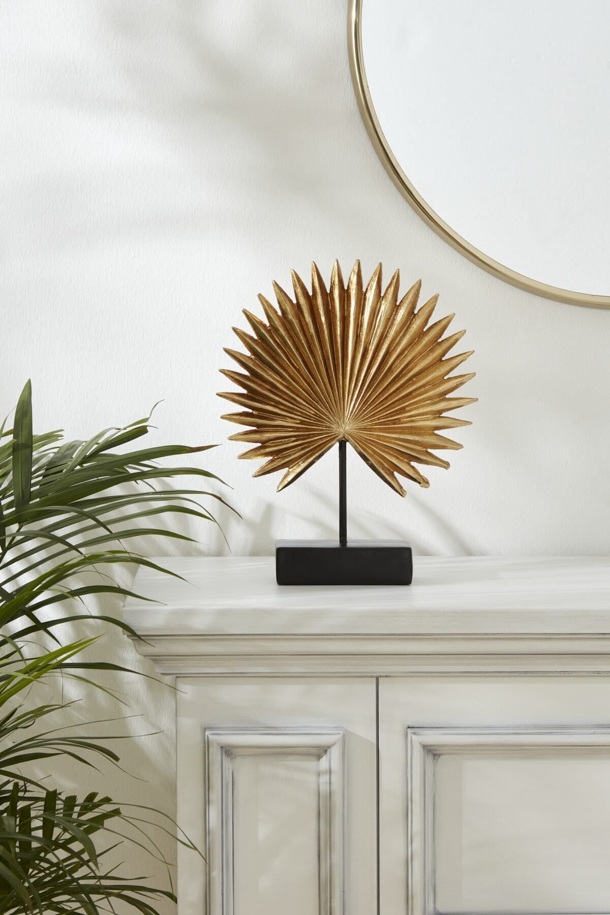 Saatistan Şık Altın Renkli Palm Biblo 29x8x34.5 cm, Dekoratif ve Modern Tasarım